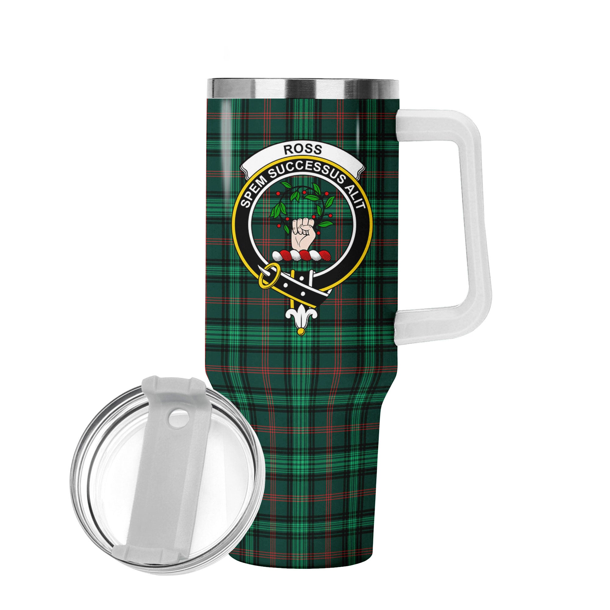 Ross Hunting Modern Tartan Crest 40 oz Insulated Tumbler with Handle