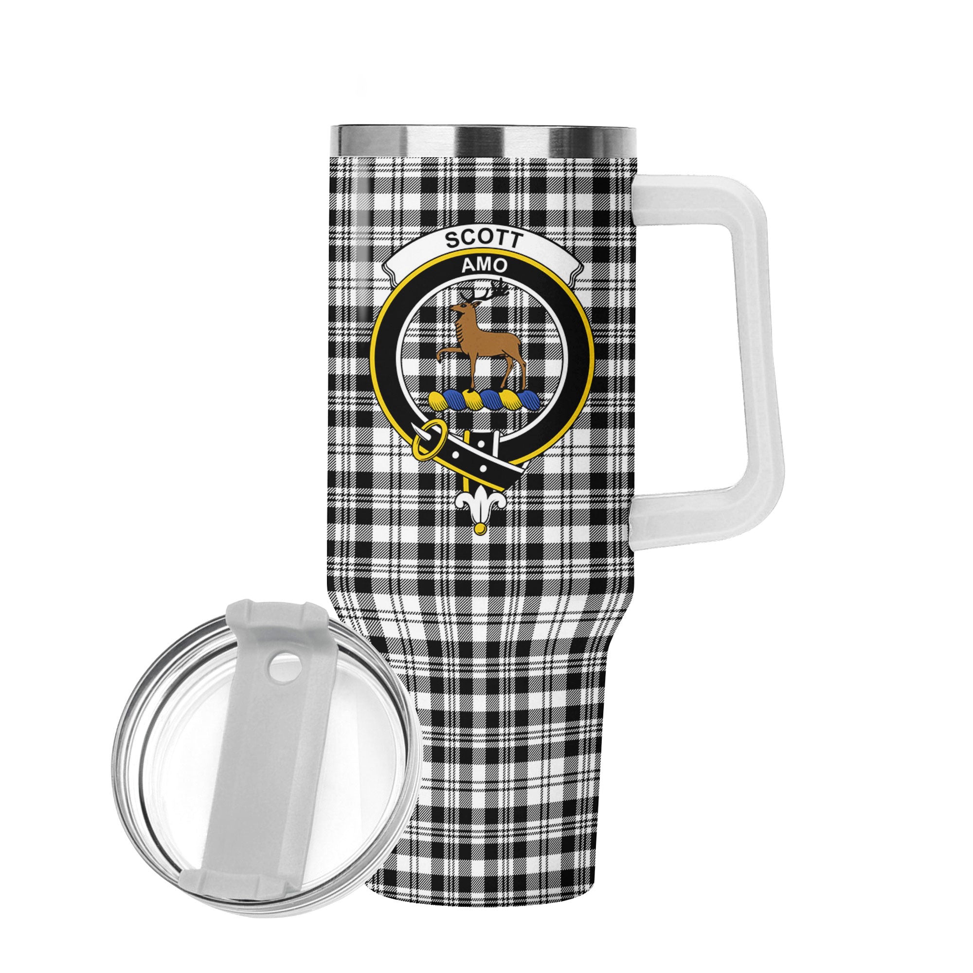 Scott Black & White Modern Tartan Crest 40 oz Insulated Tumbler with Handle
