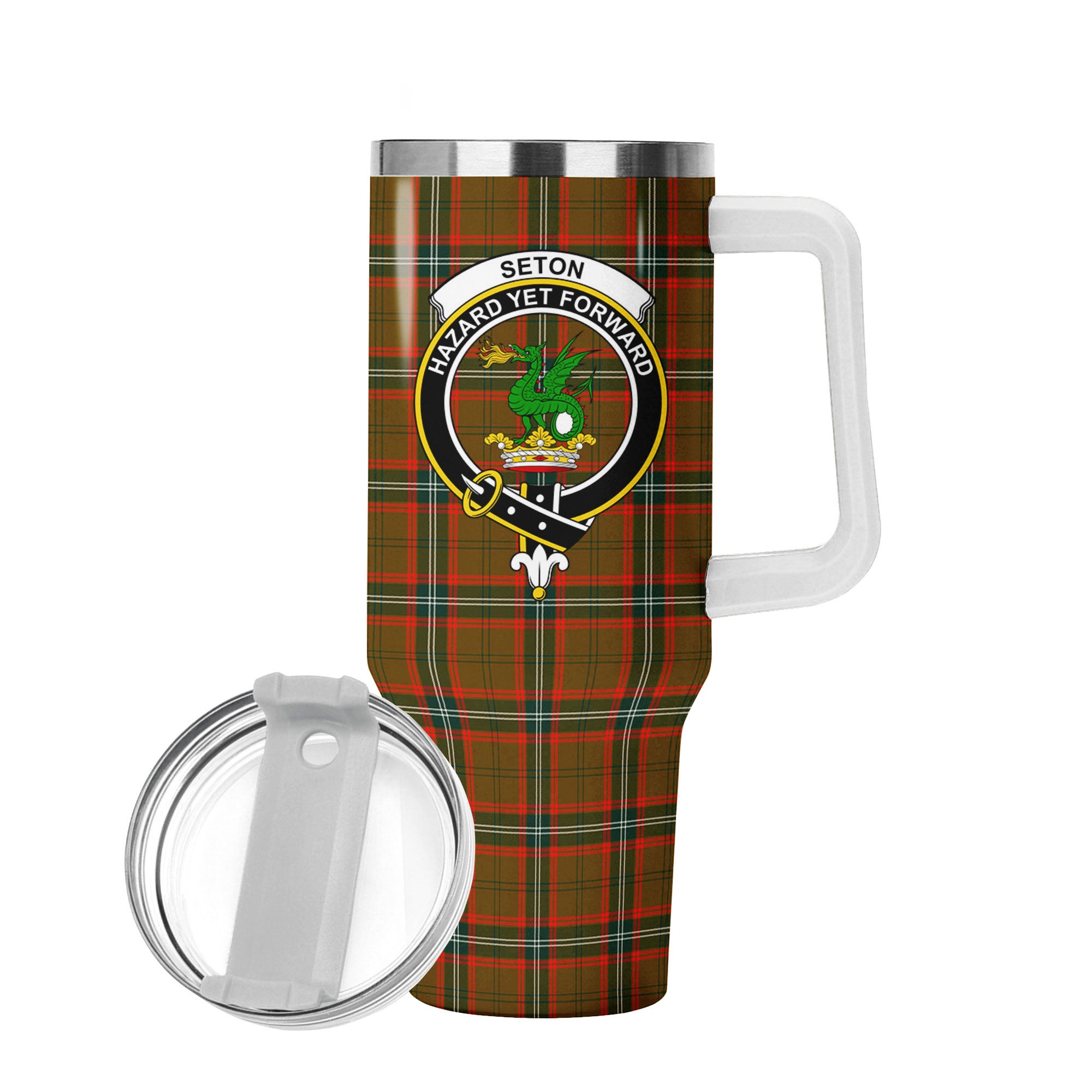 Seton Hunting Modern Tartan Crest 40 oz Insulated Tumbler with Handle