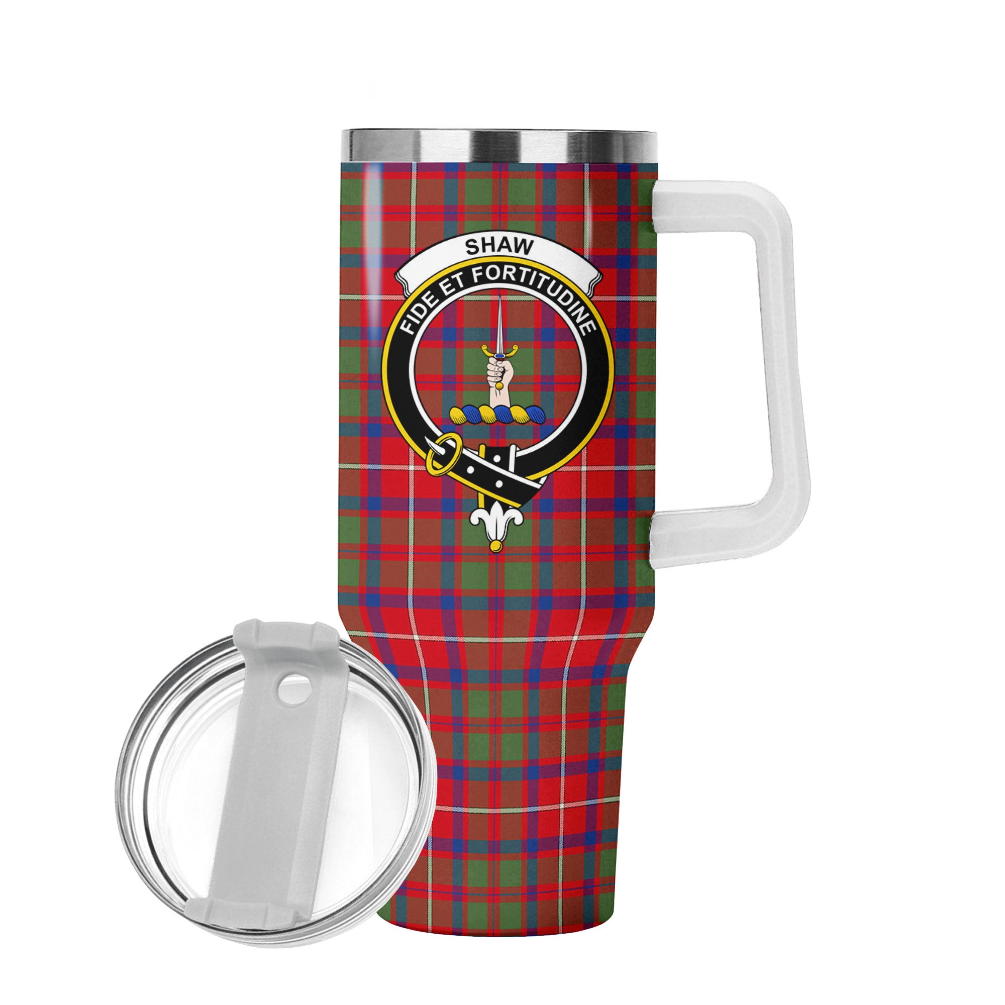 Shaw Red Modern Tartan Crest 40 oz Insulated Tumbler with Handle