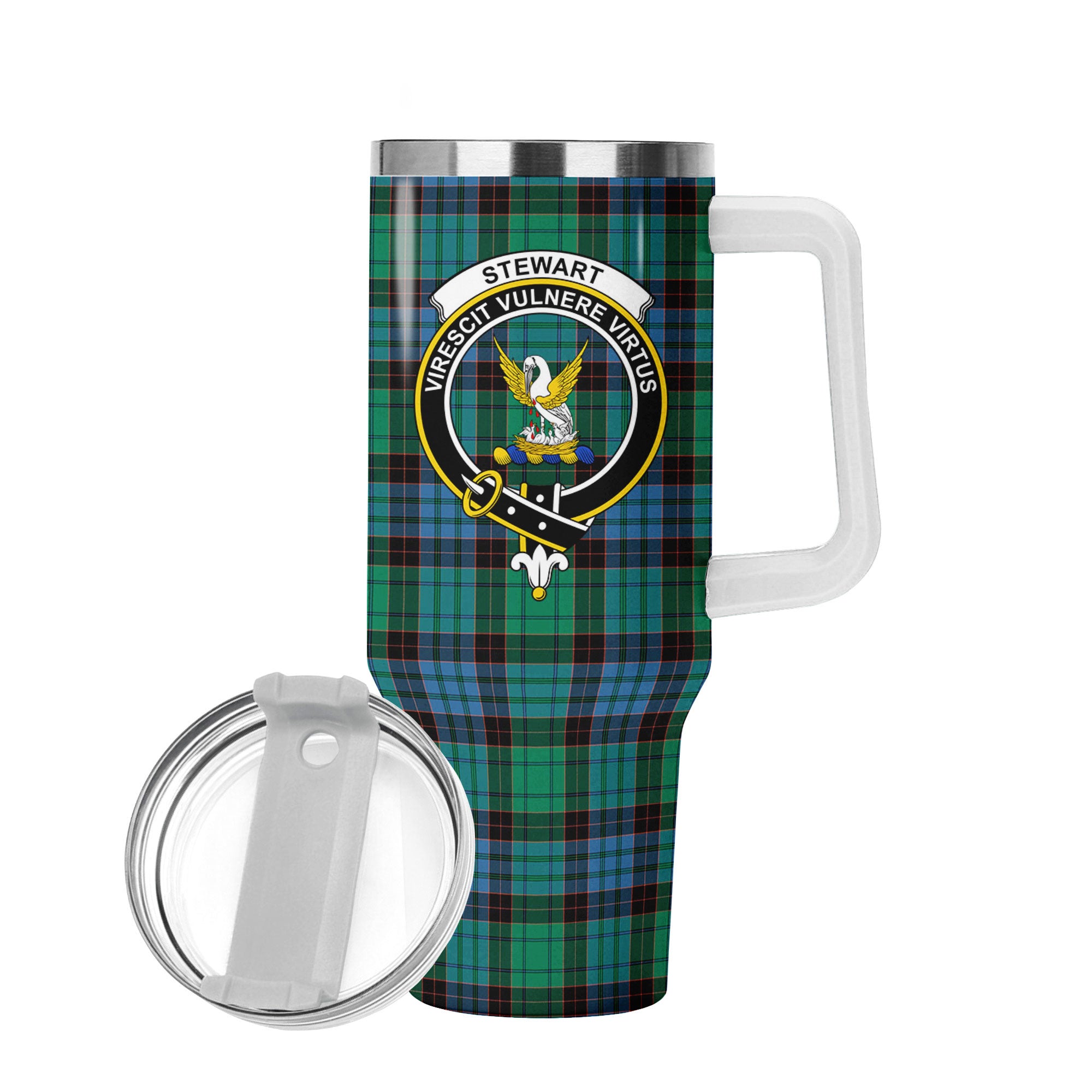 Stewart Old Ancient Tartan Crest 40 oz Insulated Tumbler with Handle