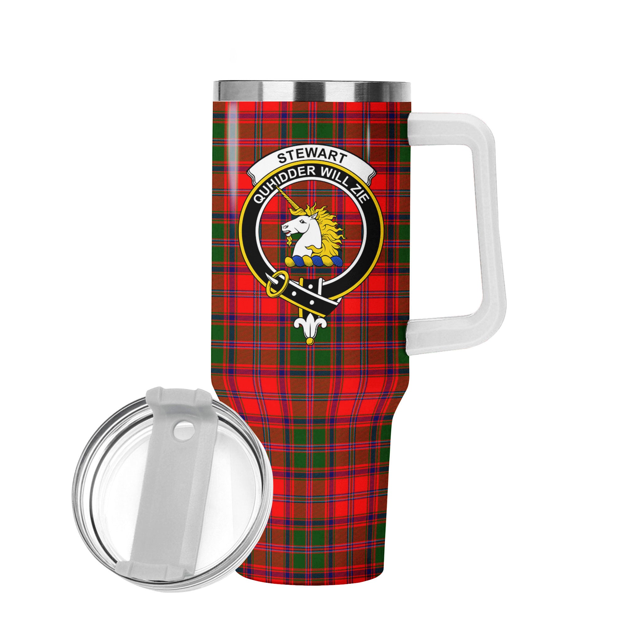 Stewart of Appin Modern Tartan Crest 40 oz Insulated Tumbler with Handle