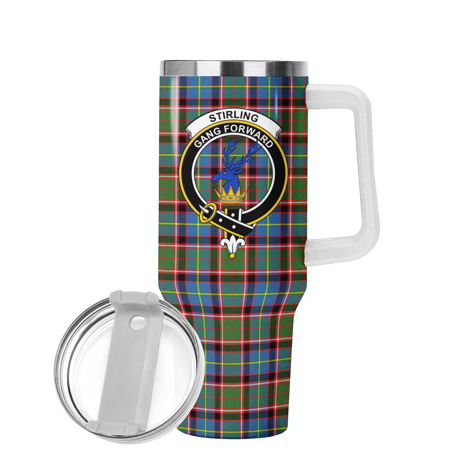 Stirling (of Cadder-Present Chief) Tartan Crest 40 oz Insulated Tumbler with Handle
