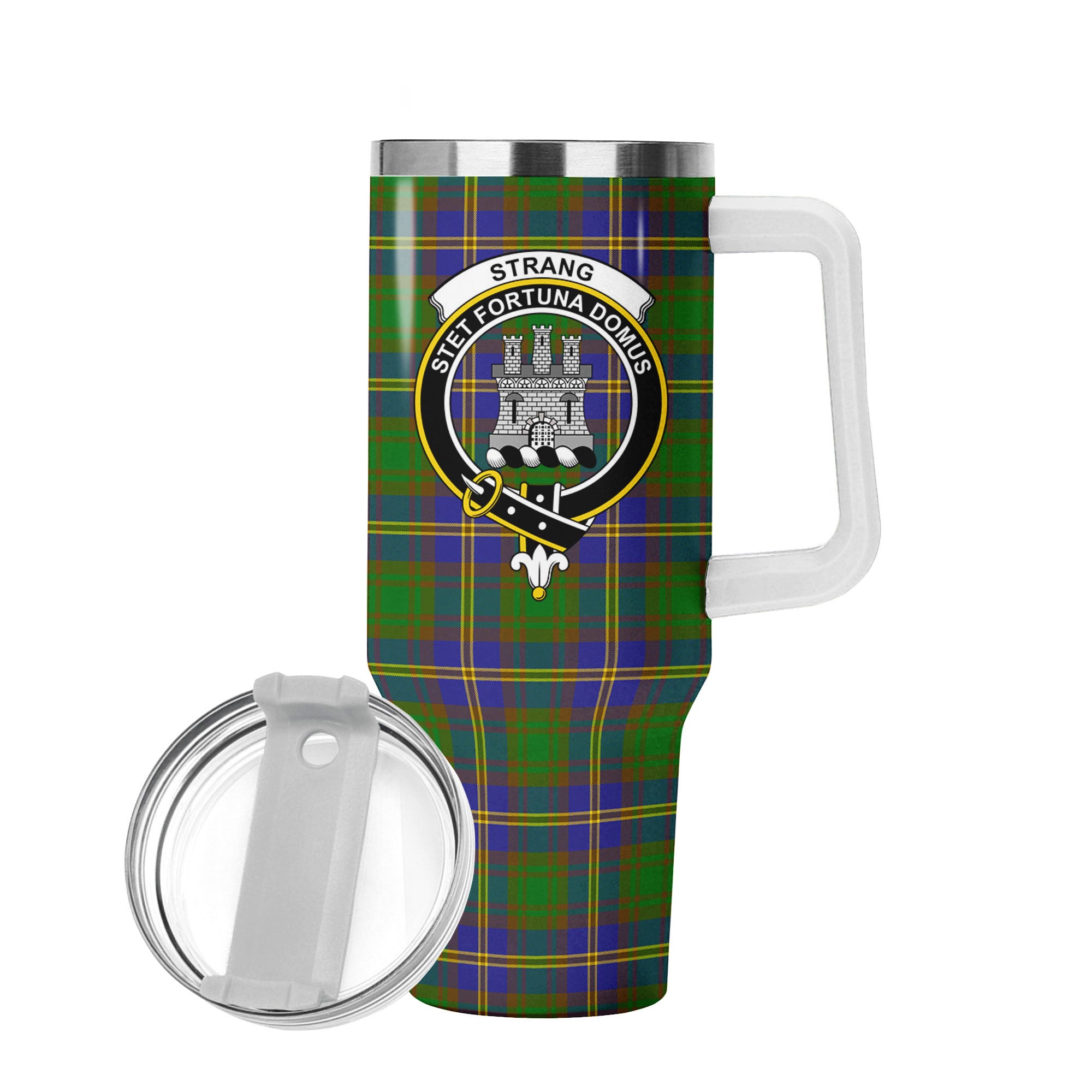 Strang (or Strange) Tartan Crest 40 oz Insulated Tumbler with Handle