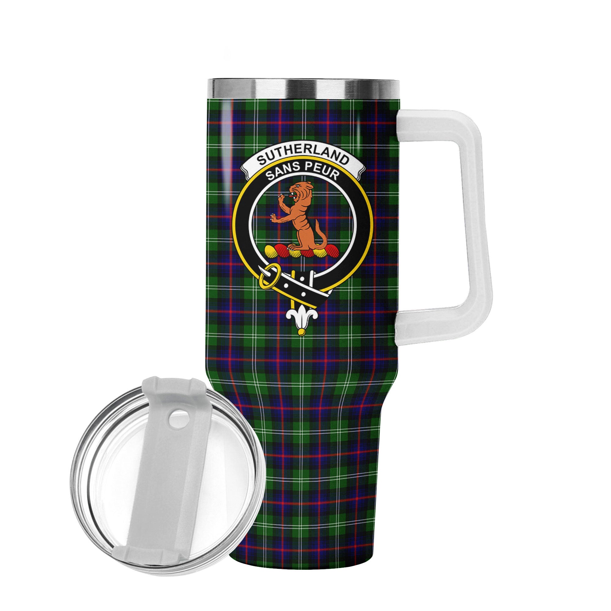 Sutherland Modern Tartan Crest 40 oz Insulated Tumbler with Handle