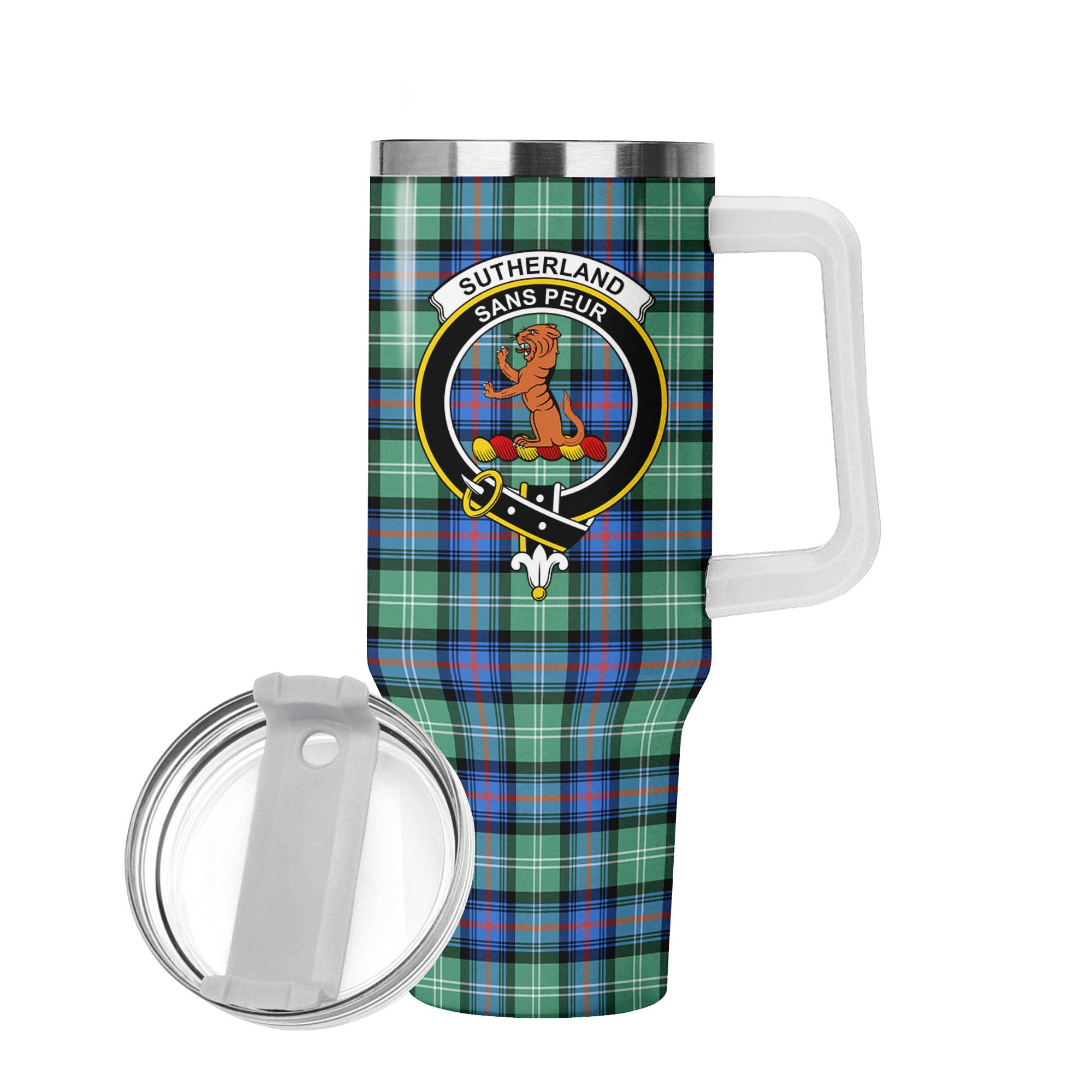 Sutherland Old Ancient Tartan Crest 40 oz Insulated Tumbler with Handle