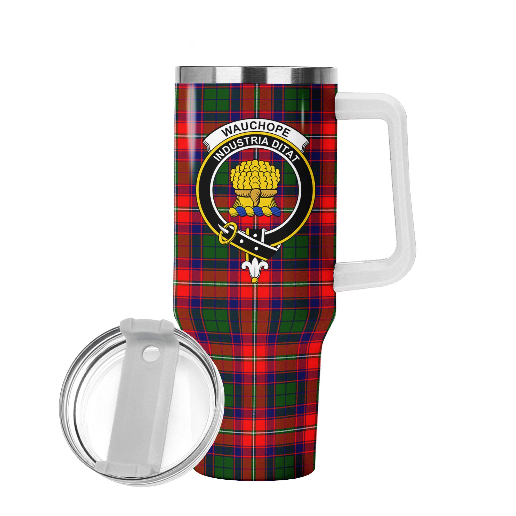 Wauchope (or Waugh) Tartan Crest 40 oz Insulated Tumbler with Handle