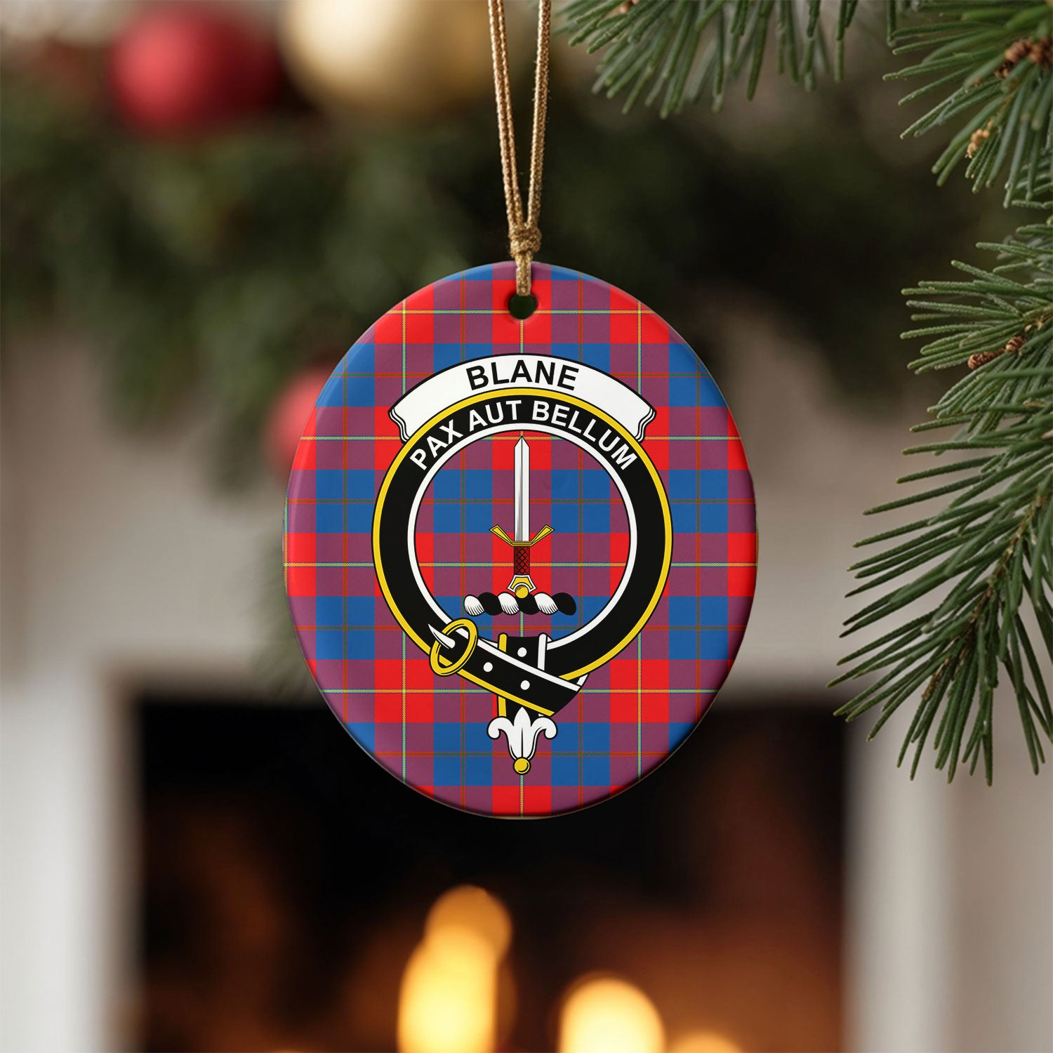 Blane Tartan Crest Christmas Ceramic Ornament