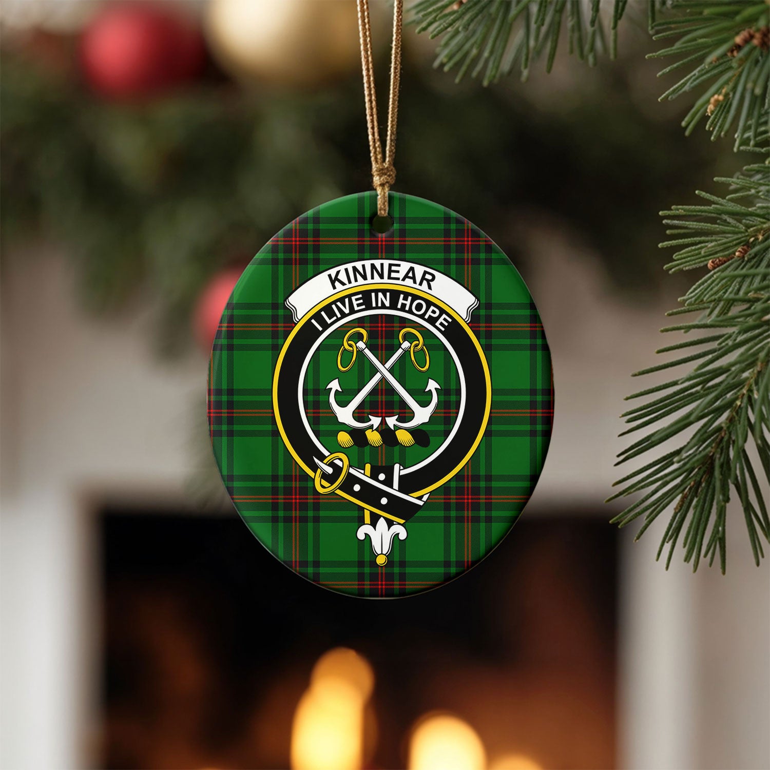 Kinnear Tartan Crest Christmas Ceramic Ornament