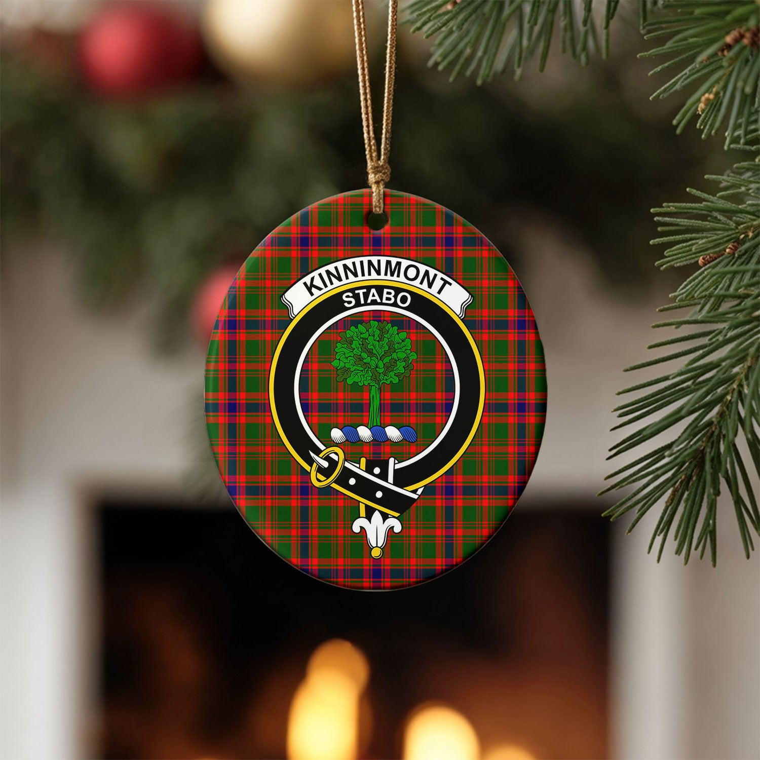 Kinninmont Tartan Crest Christmas Ceramic Ornament