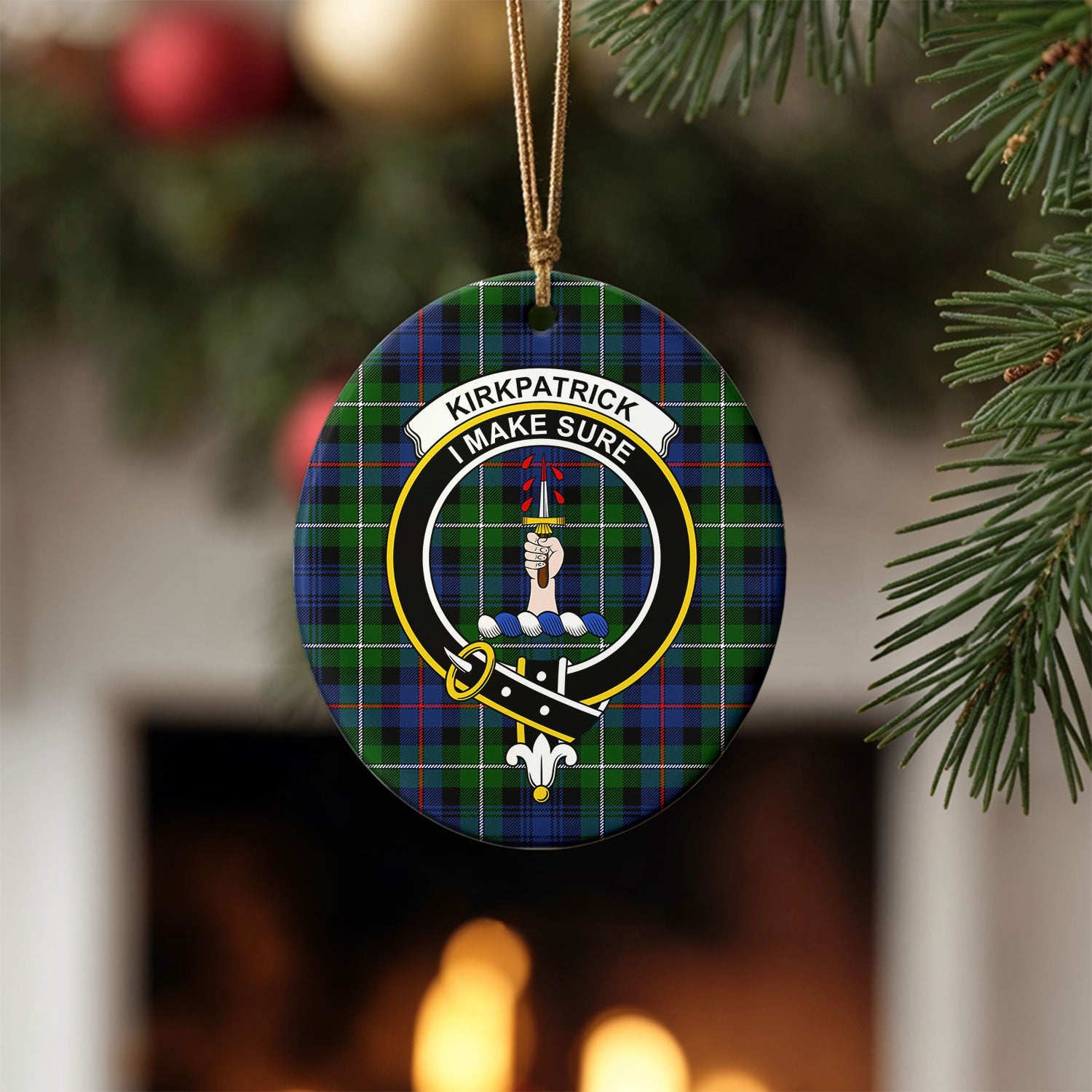Kirkpatrick Tartan Crest Christmas Ceramic Ornament