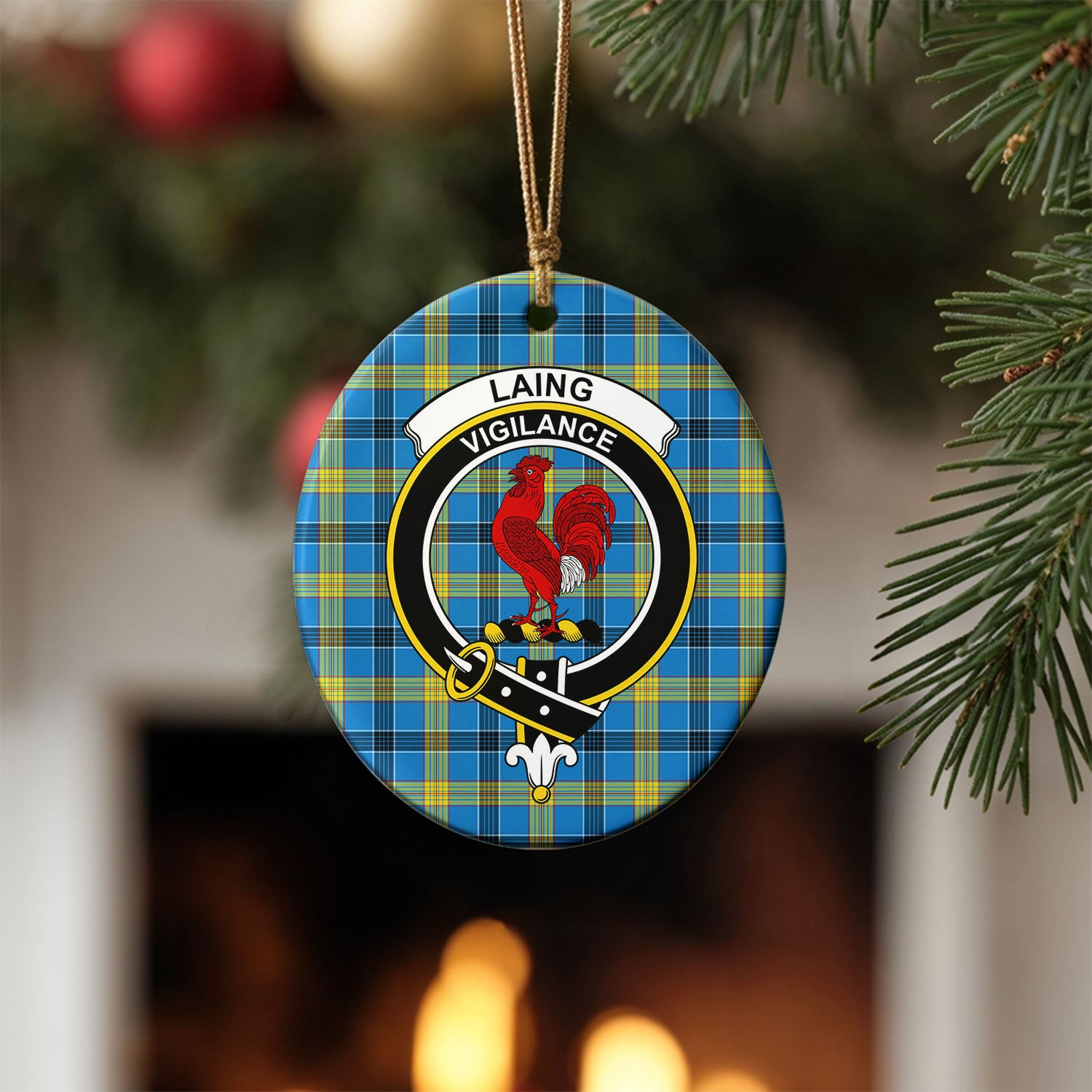 Laing Tartan Crest Christmas Ceramic Ornament