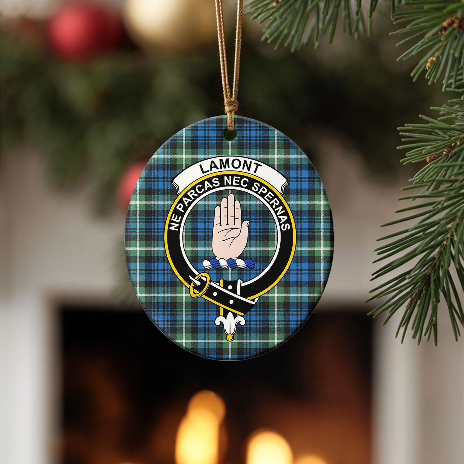 Lamont Ancient Tartan Crest Christmas Ceramic Ornament