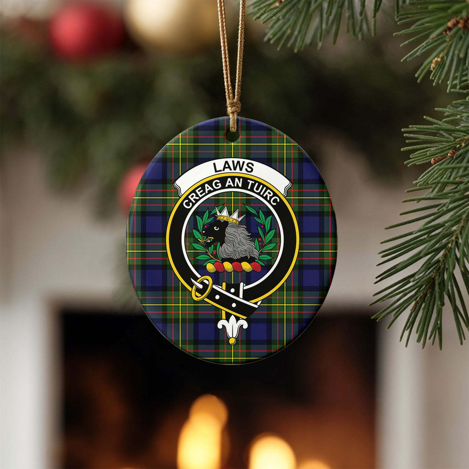 Laws Tartan Crest Christmas Ceramic Ornament