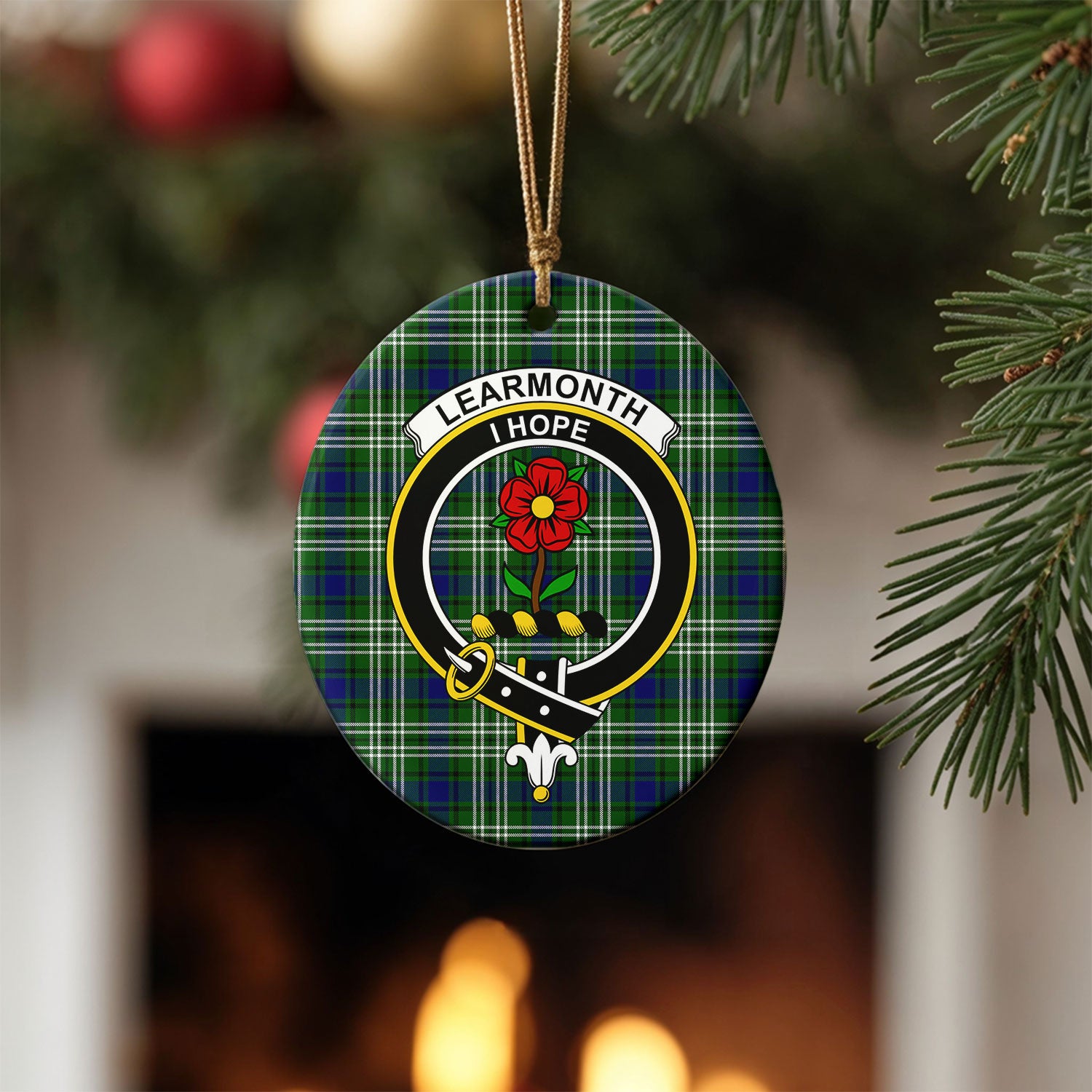 Learmonth Tartan Crest Christmas Ceramic Ornament