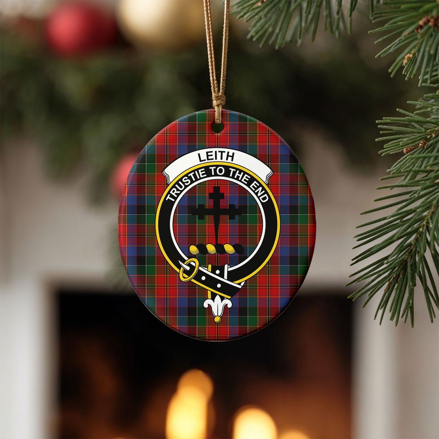 Leith Tartan Crest Christmas Ceramic Ornament