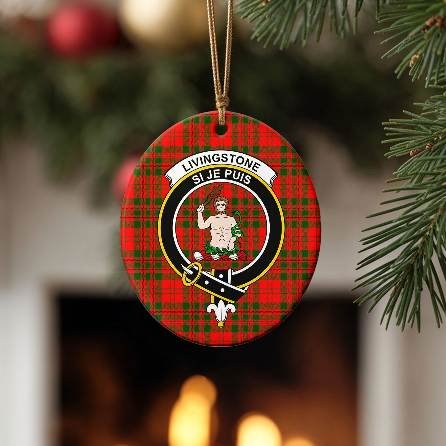 Livingstone Tartan Crest Christmas Ceramic Ornament