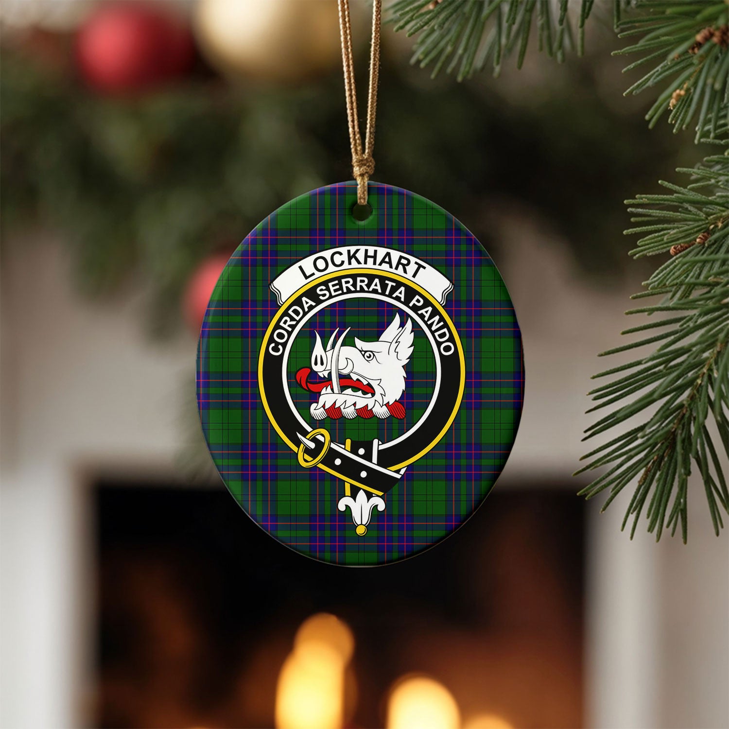 Lockhart Modern Tartan Crest Christmas Ceramic Ornament