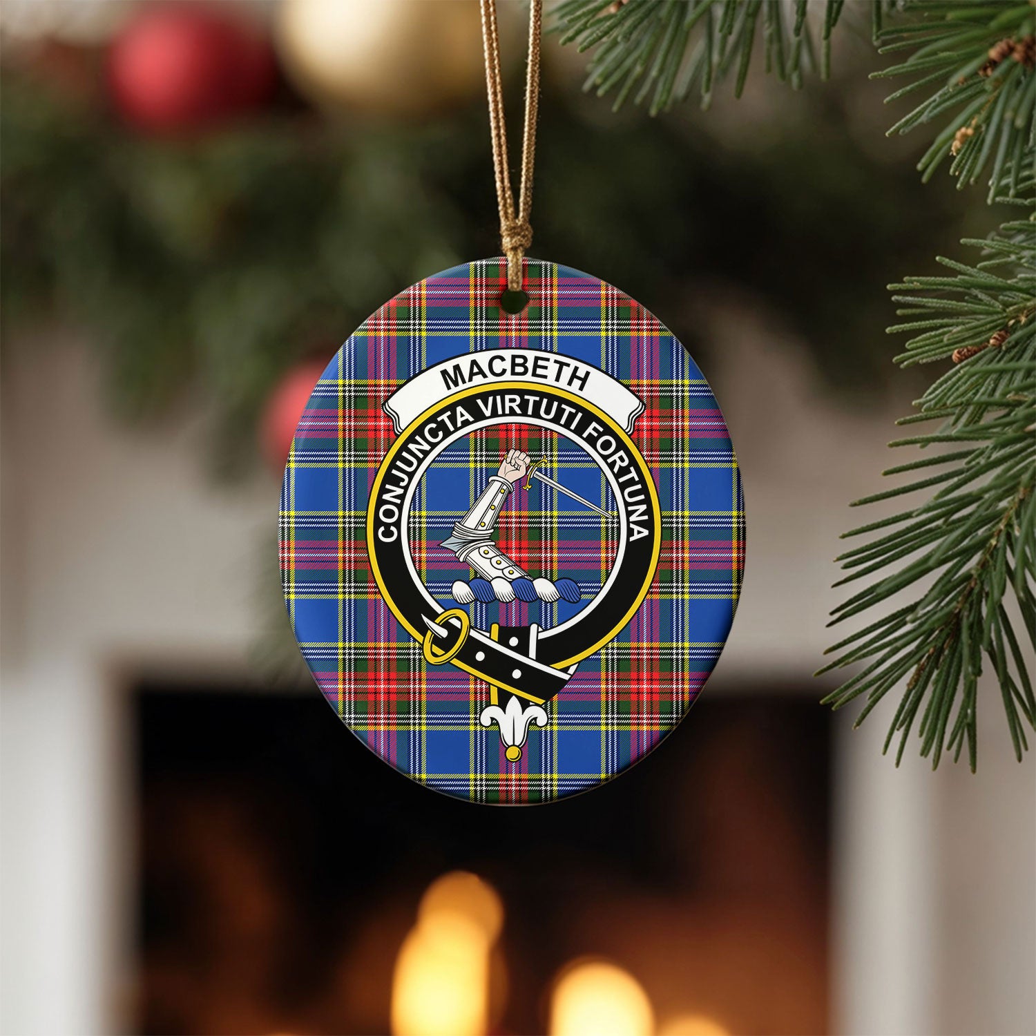 MacBeth Modern Tartan Crest Christmas Ceramic Ornament
