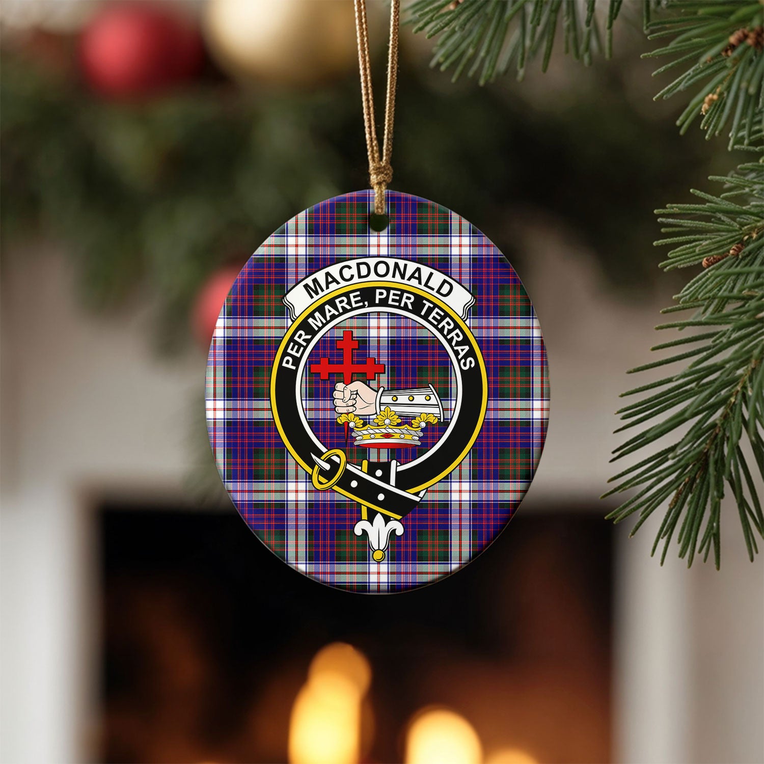 MacDonald Dress Modern Tartan Crest Christmas Ceramic Ornament