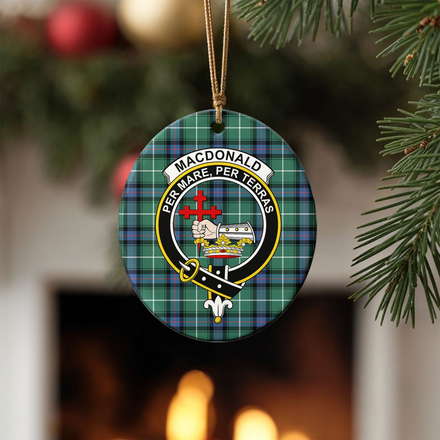 MacDonald of the Isles Hunting Ancient Tartan Crest Christmas Ceramic Ornament
