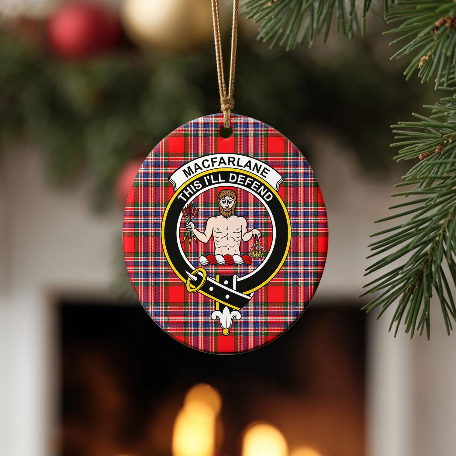 MacFarlane Modern Tartan Crest Christmas Ceramic Ornament