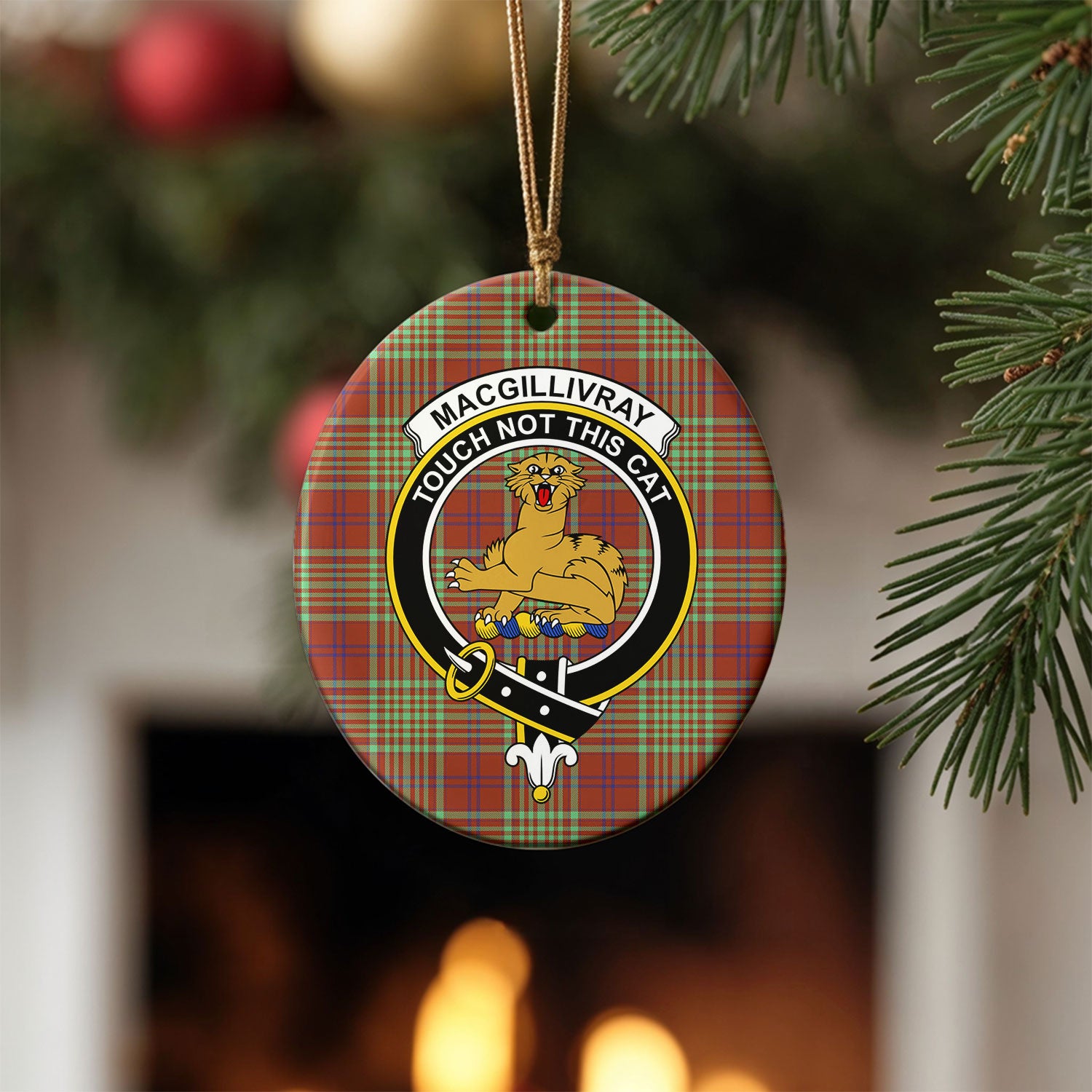 MacGillivray Hunting Ancient Tartan Crest Christmas Ceramic Ornament