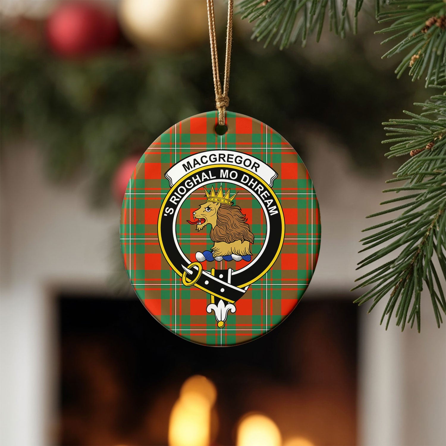 MacGregor Ancient Tartan Crest Christmas Ceramic Ornament