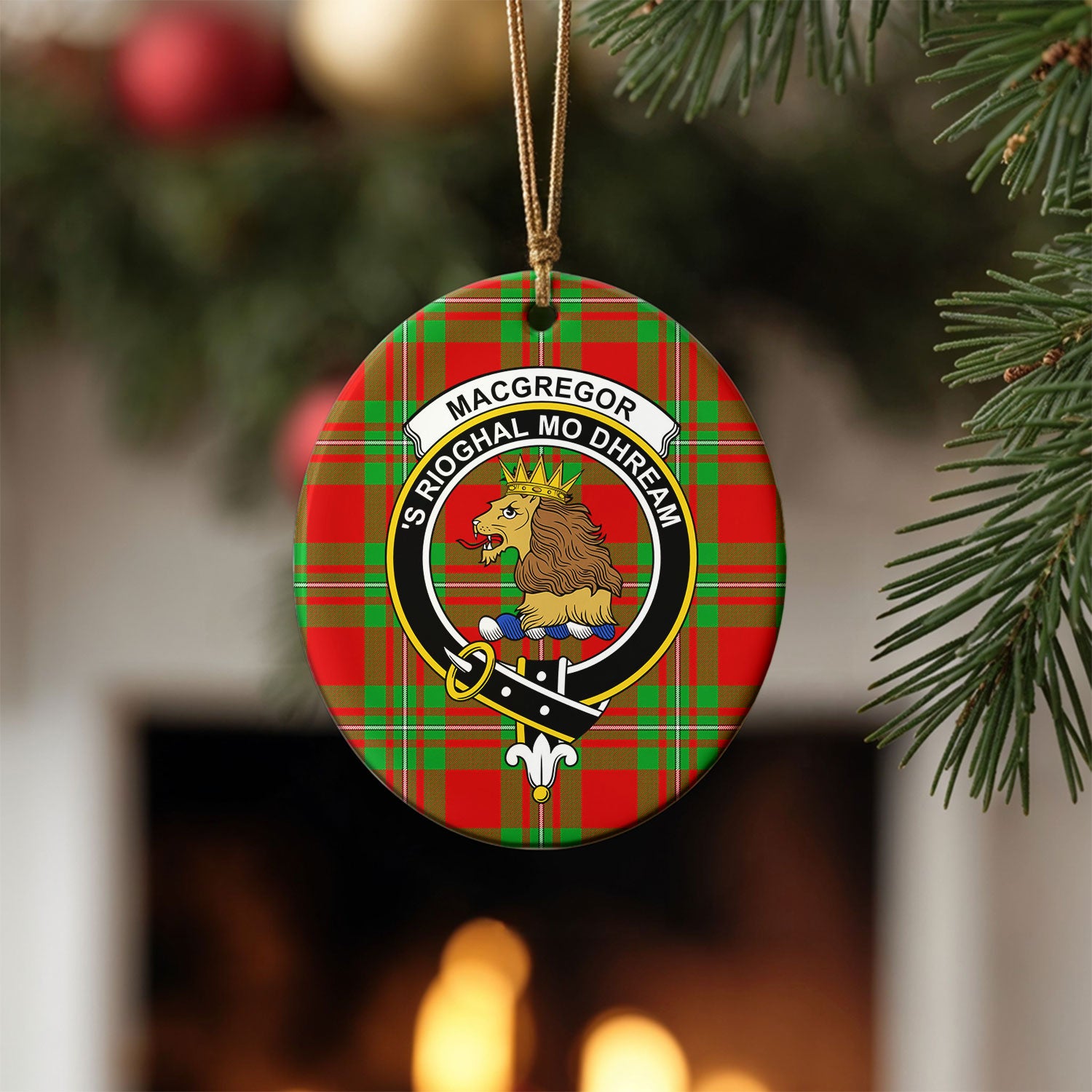 MacGregor Modern Tartan Crest Christmas Ceramic Ornament