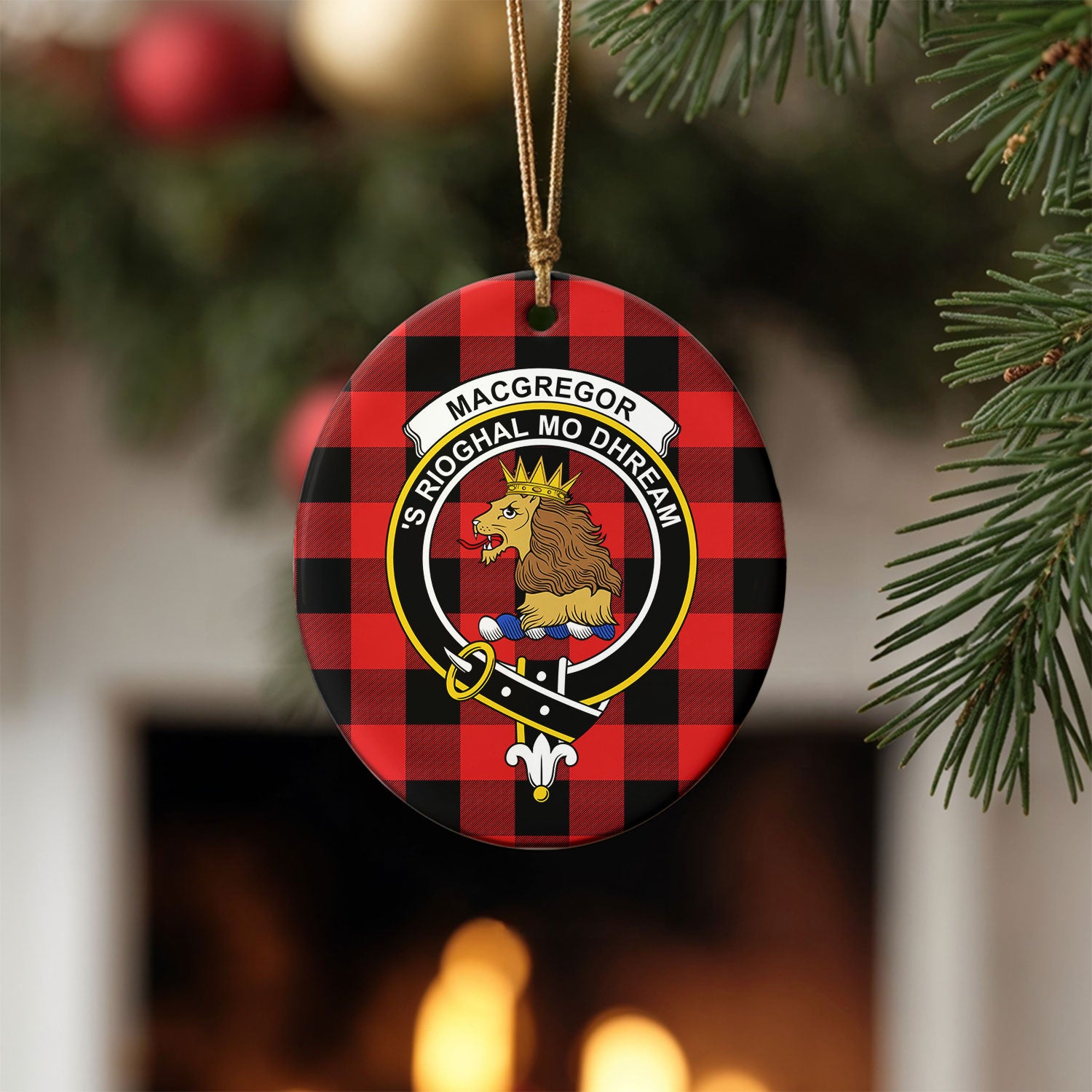 MacGregor Rob Roy Modern Tartan Crest Christmas Ceramic Ornament