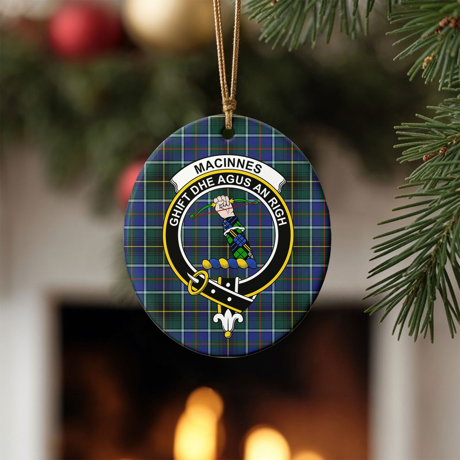 MacInnes Modern Tartan Crest Christmas Ceramic Ornament