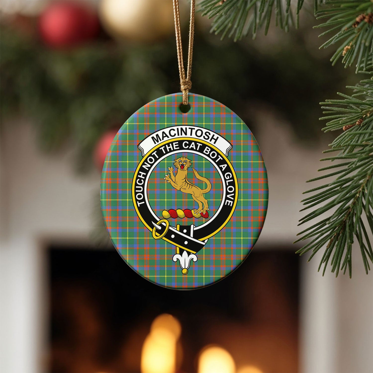 MacIntosh Hunting Ancient Tartan Crest Christmas Ceramic Ornament