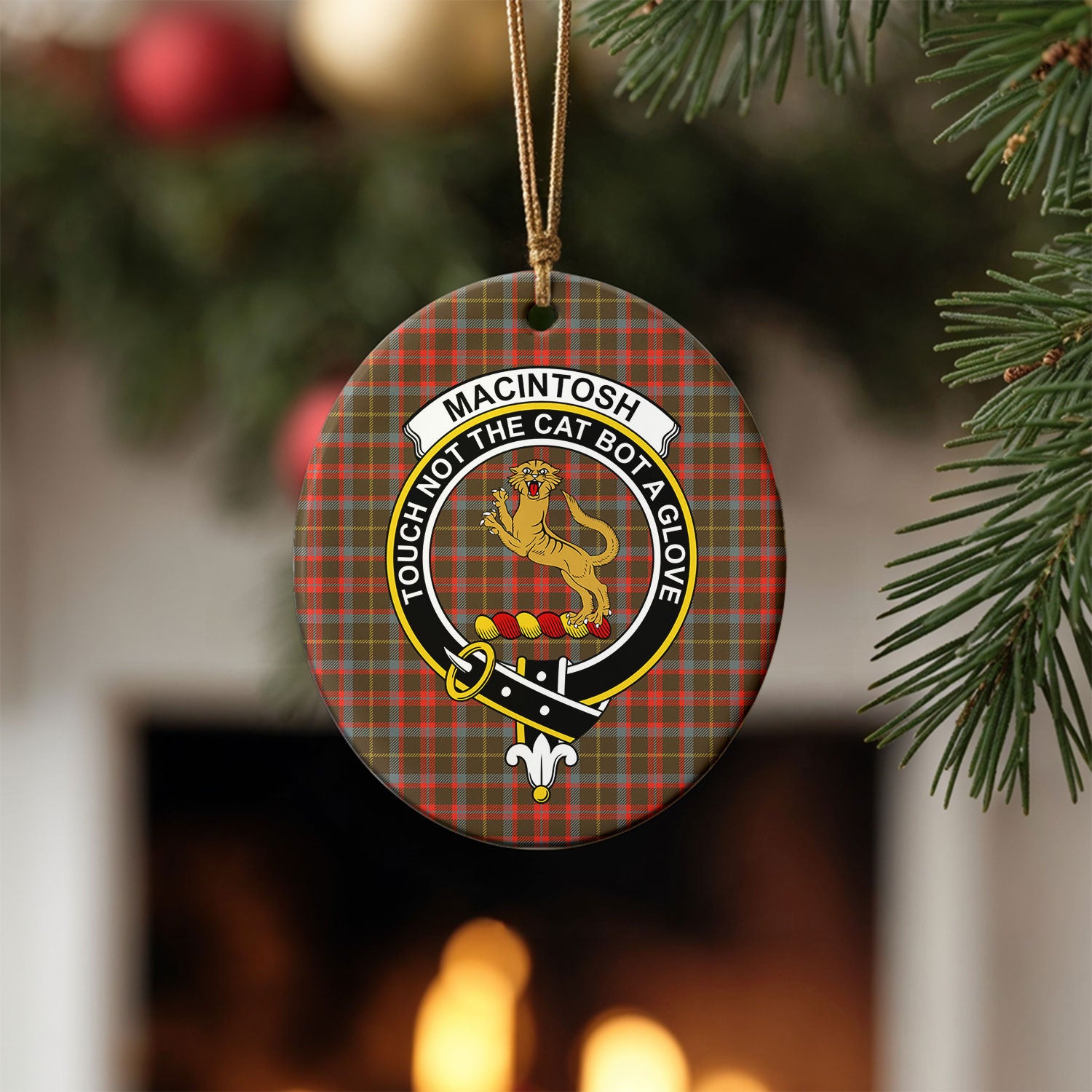 MacIntosh Hunting Weathered Tartan Crest Christmas Ceramic Ornament