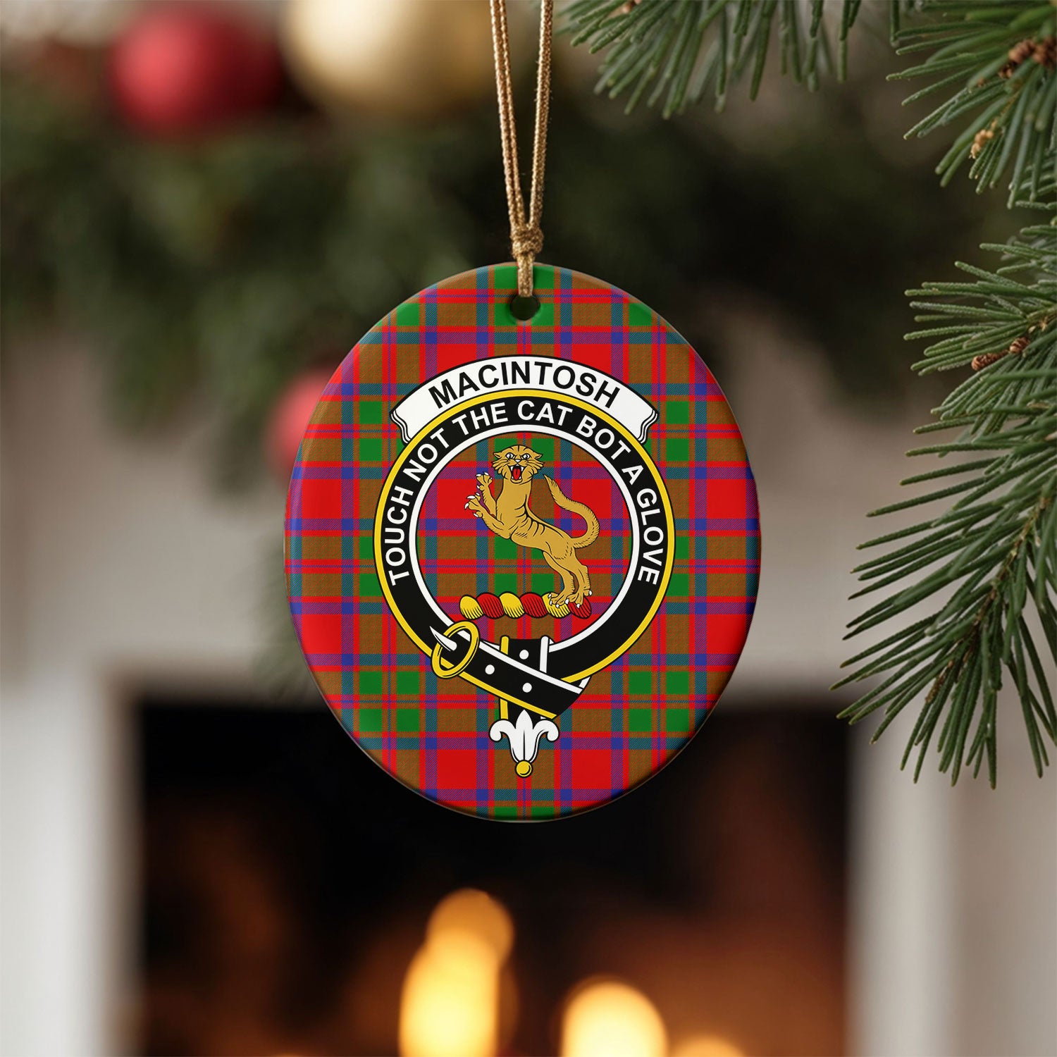 MacIntosh Modern Tartan Crest Christmas Ceramic Ornament