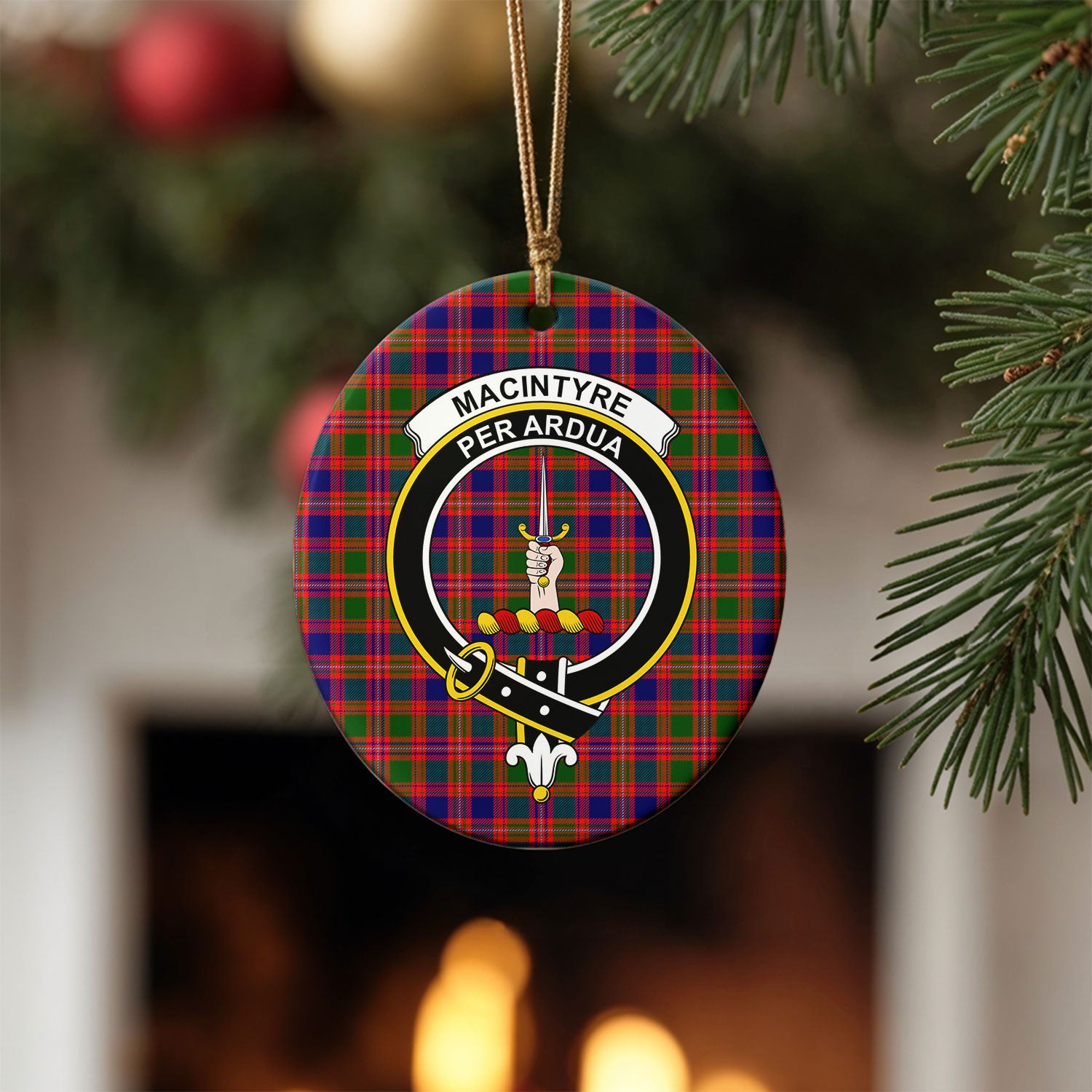MacIntyre Modern Tartan Crest Christmas Ceramic Ornament