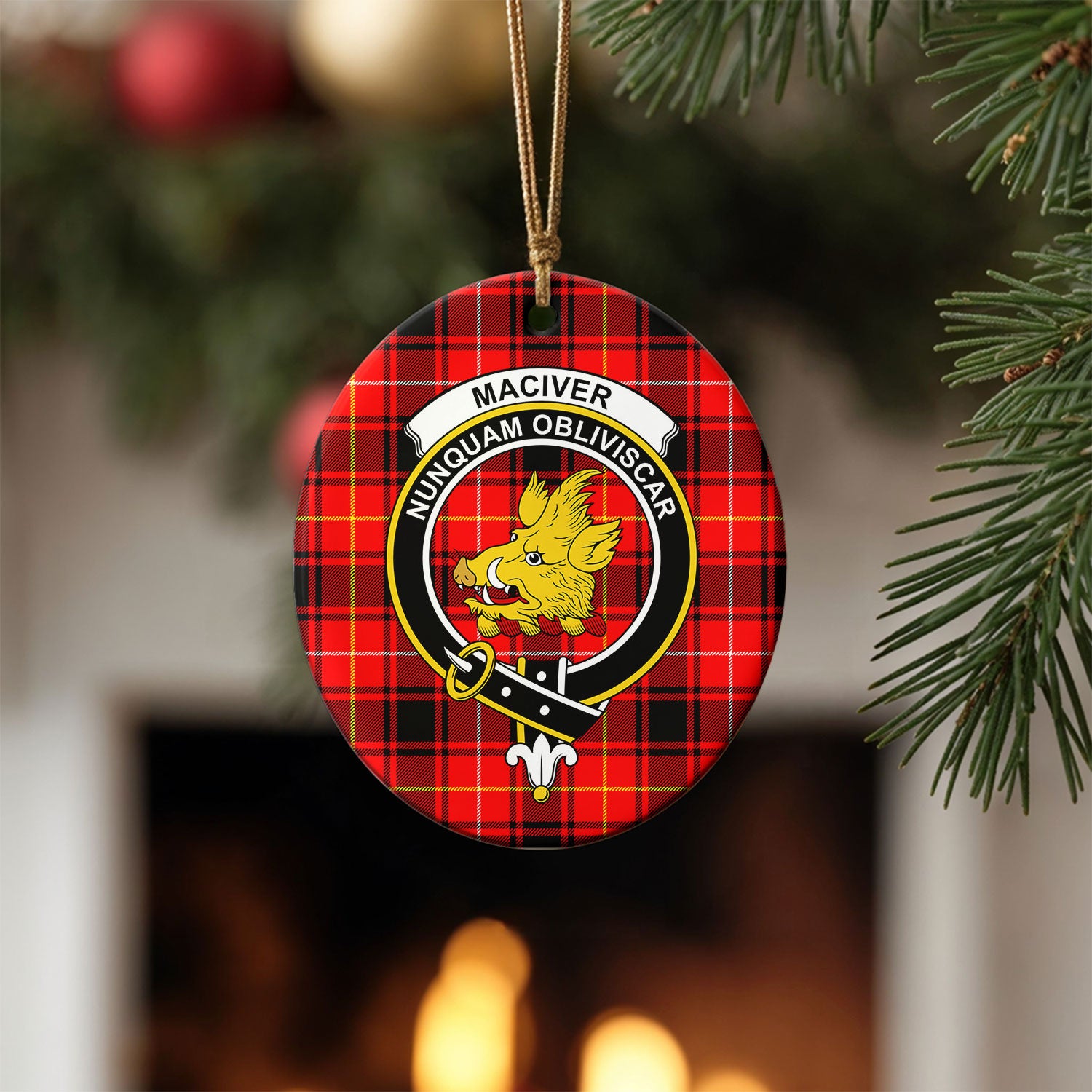 MacIver Modern Tartan Crest Christmas Ceramic Ornament