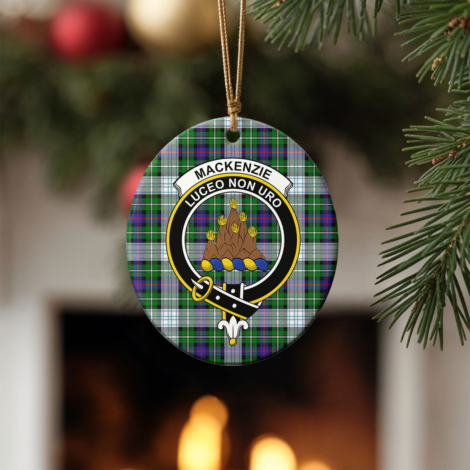 MacKenzie Dress Modern Tartan Crest Christmas Ceramic Ornament