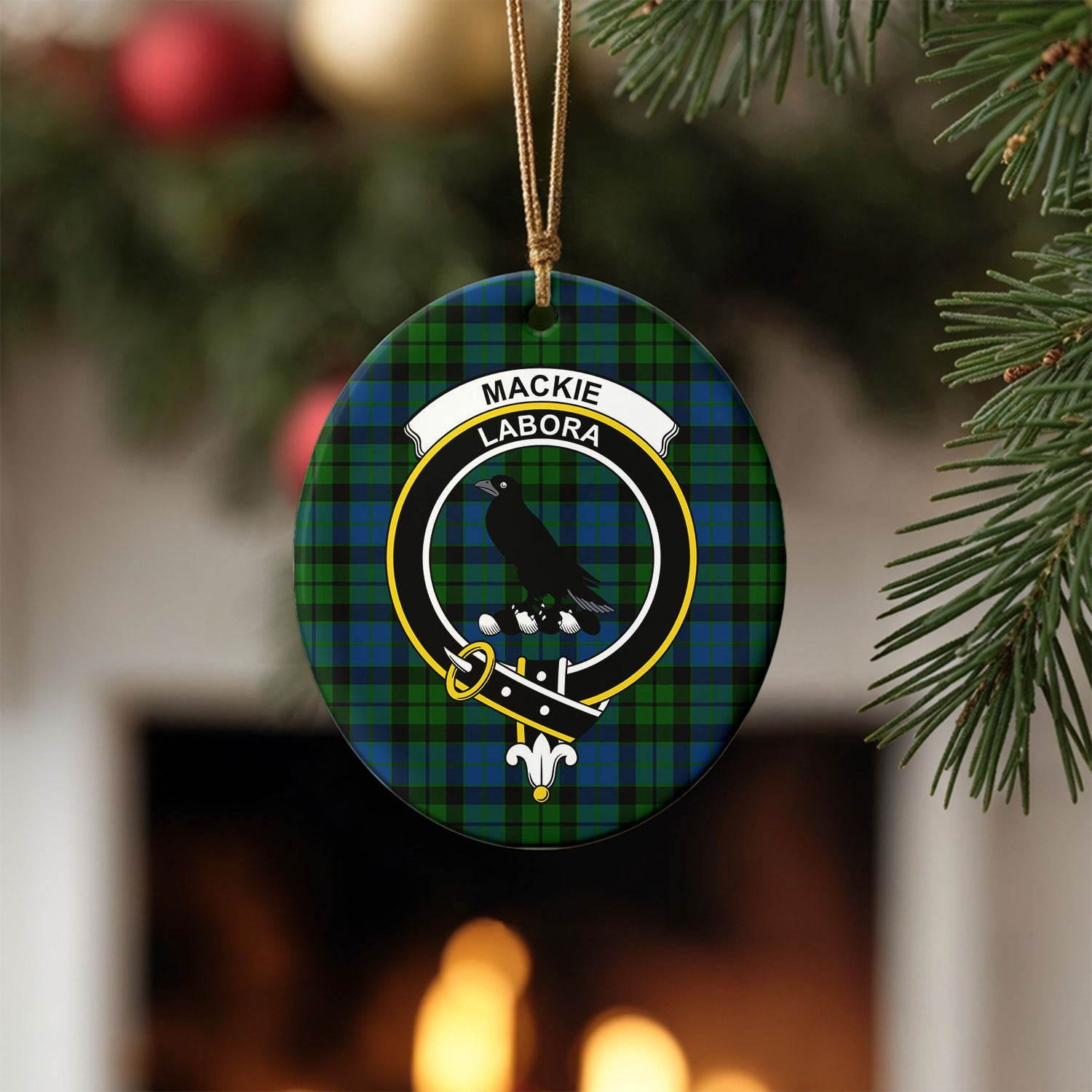 MacKie Tartan Crest Christmas Ceramic Ornament