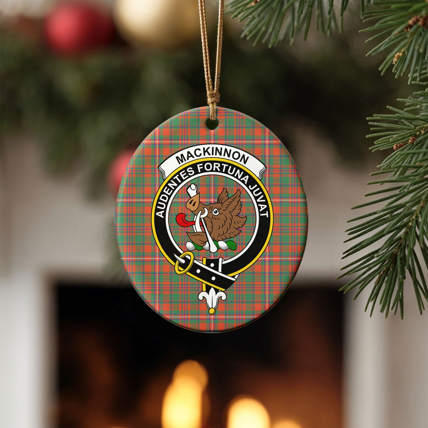 MacKinnon Ancient Tartan Crest Christmas Ceramic Ornament