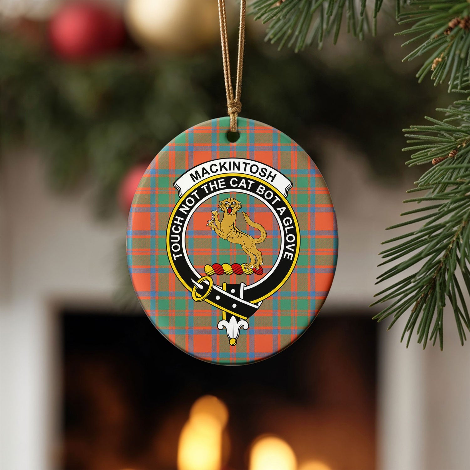 MacKintosh Ancient Tartan Crest Christmas Ceramic Ornament