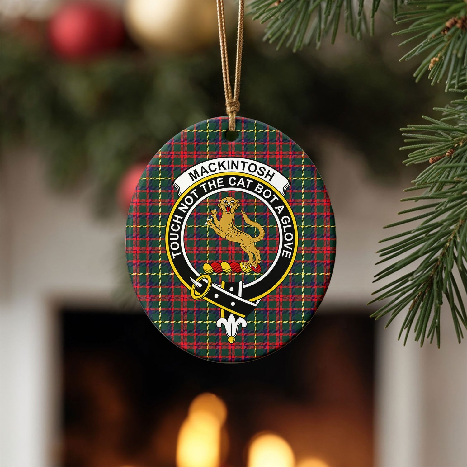 MacKintosh Hunting Modern Tartan Crest Christmas Ceramic Ornament