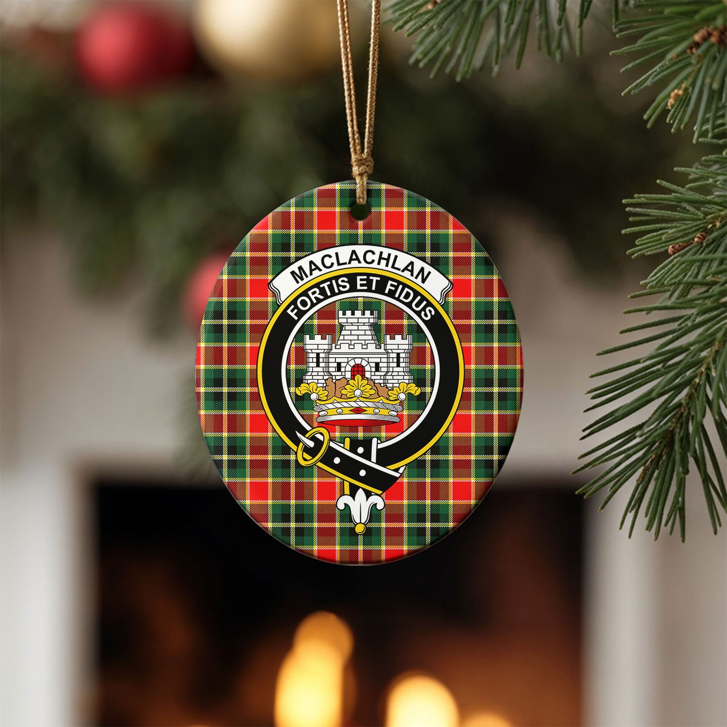 MacLachlan Hunting Modern Tartan Crest Christmas Ceramic Ornament