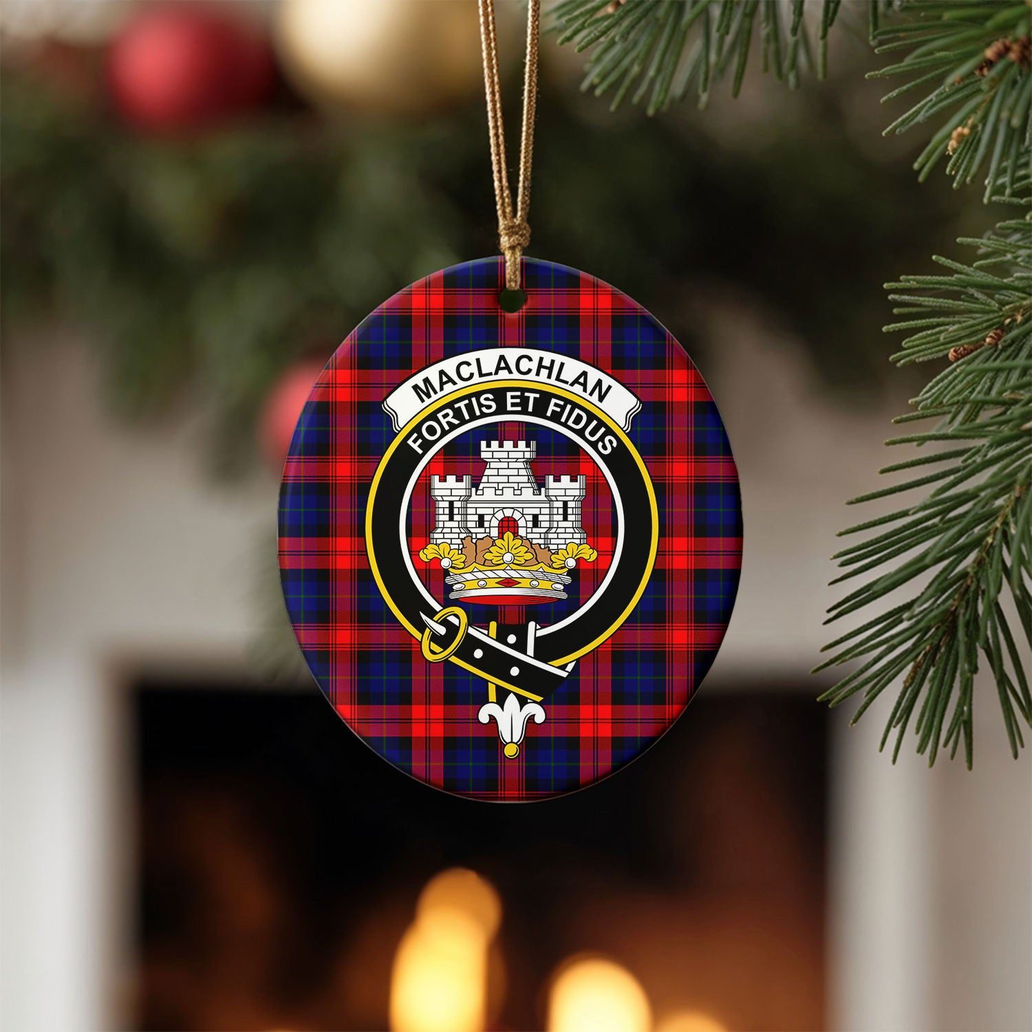 MacLachlan Modern Tartan Crest Christmas Ceramic Ornament