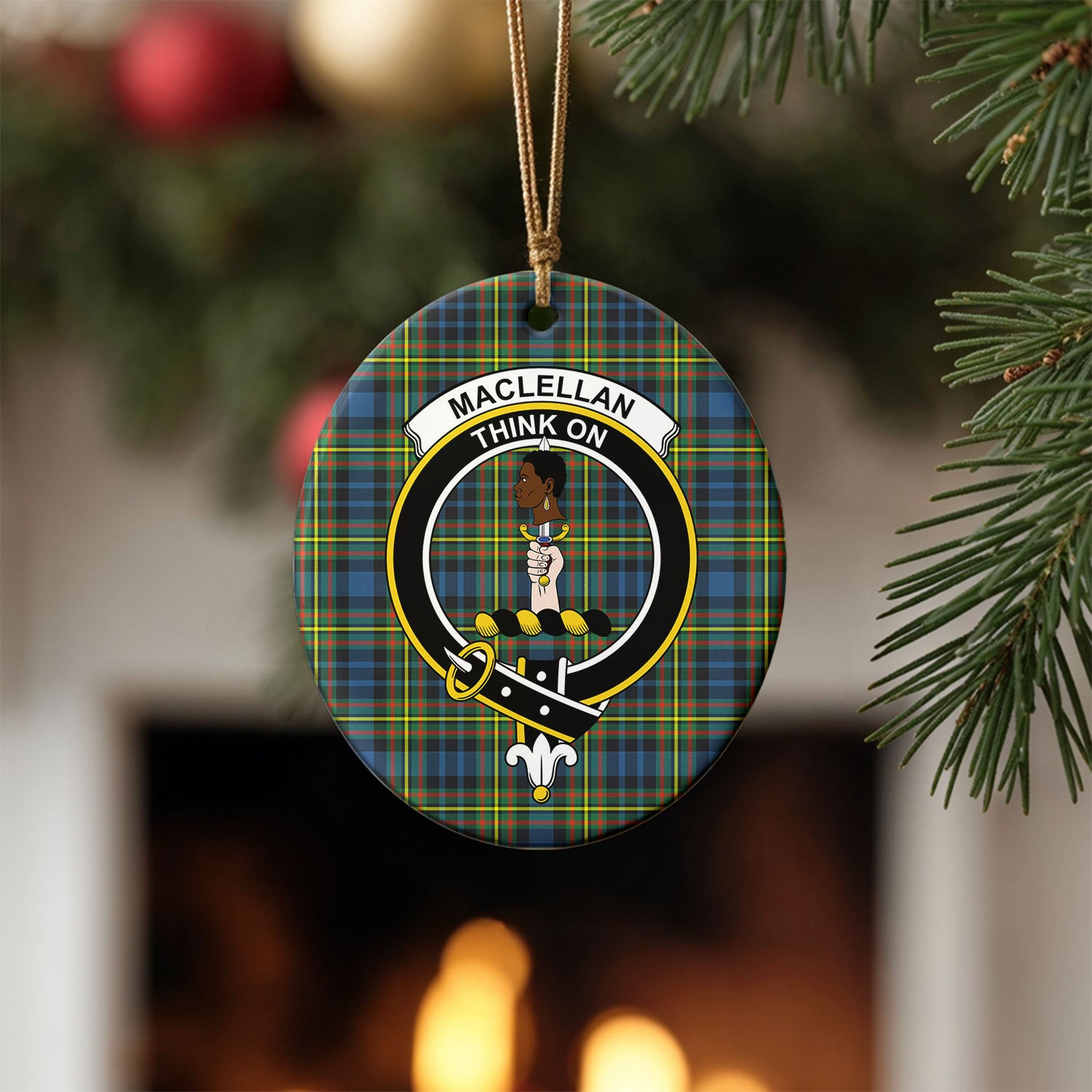 MacLellan Ancient Tartan Crest Christmas Ceramic Ornament
