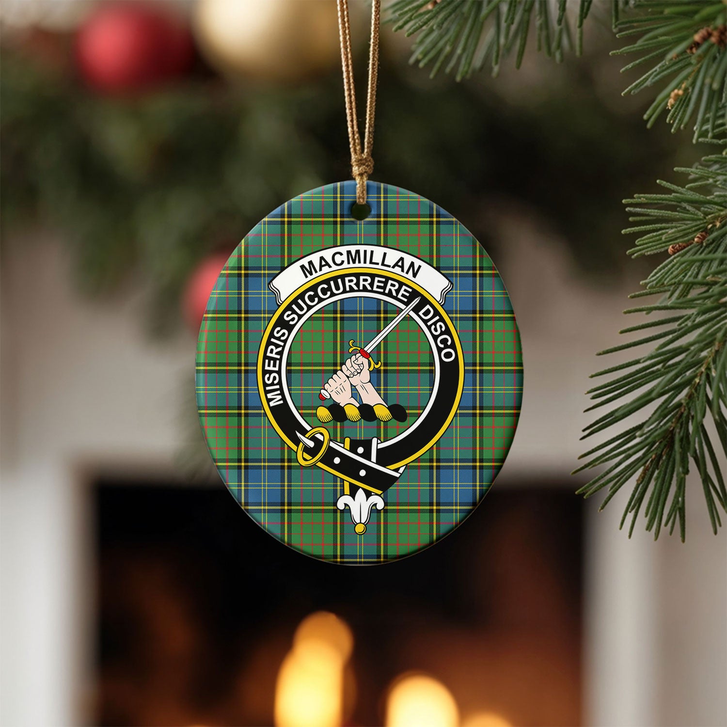 MacMillan Hunting Ancient Tartan Crest Christmas Ceramic Ornament