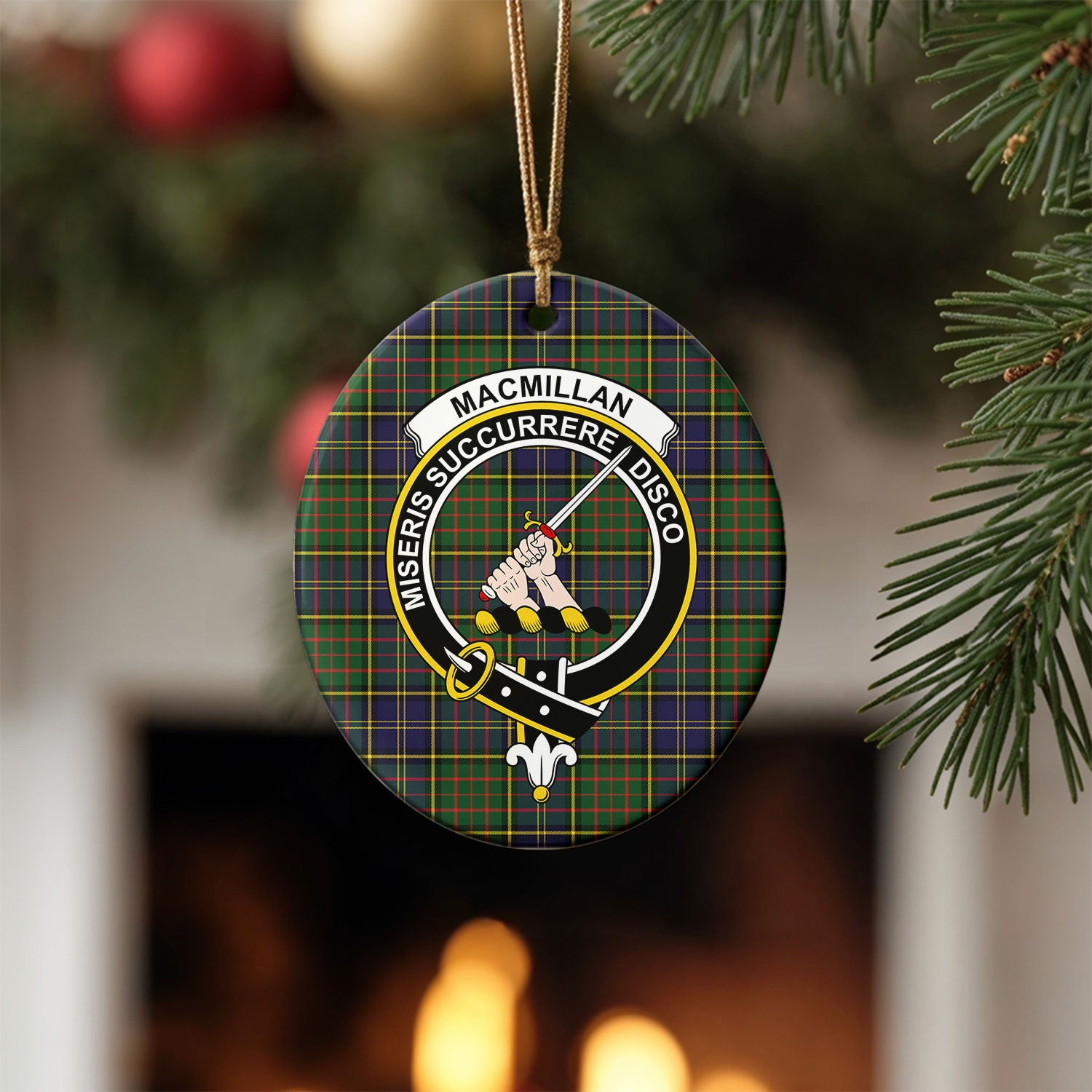 MacMillan Hunting Modern Tartan Crest Christmas Ceramic Ornament