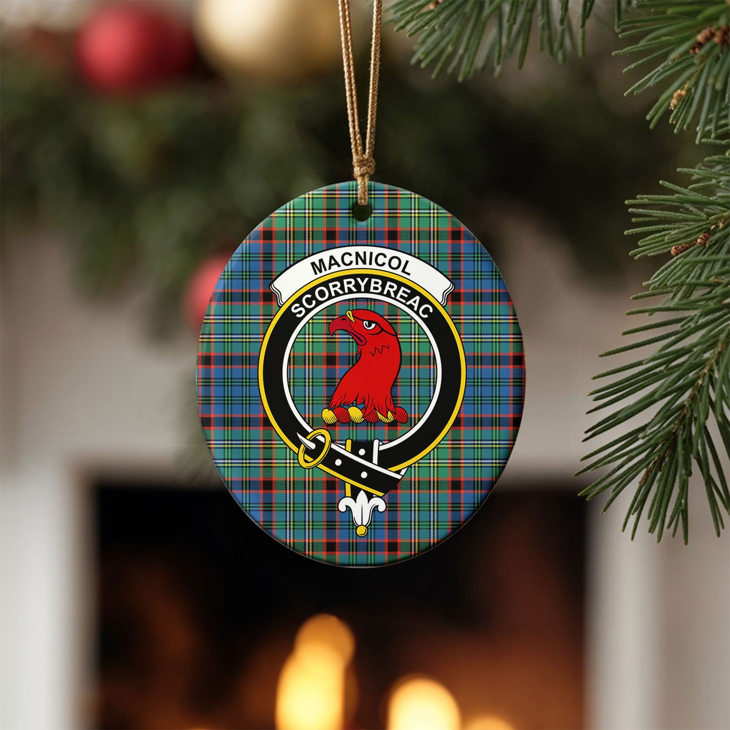 MacNicol Hunting Ancient Tartan Crest Christmas Ceramic Ornament