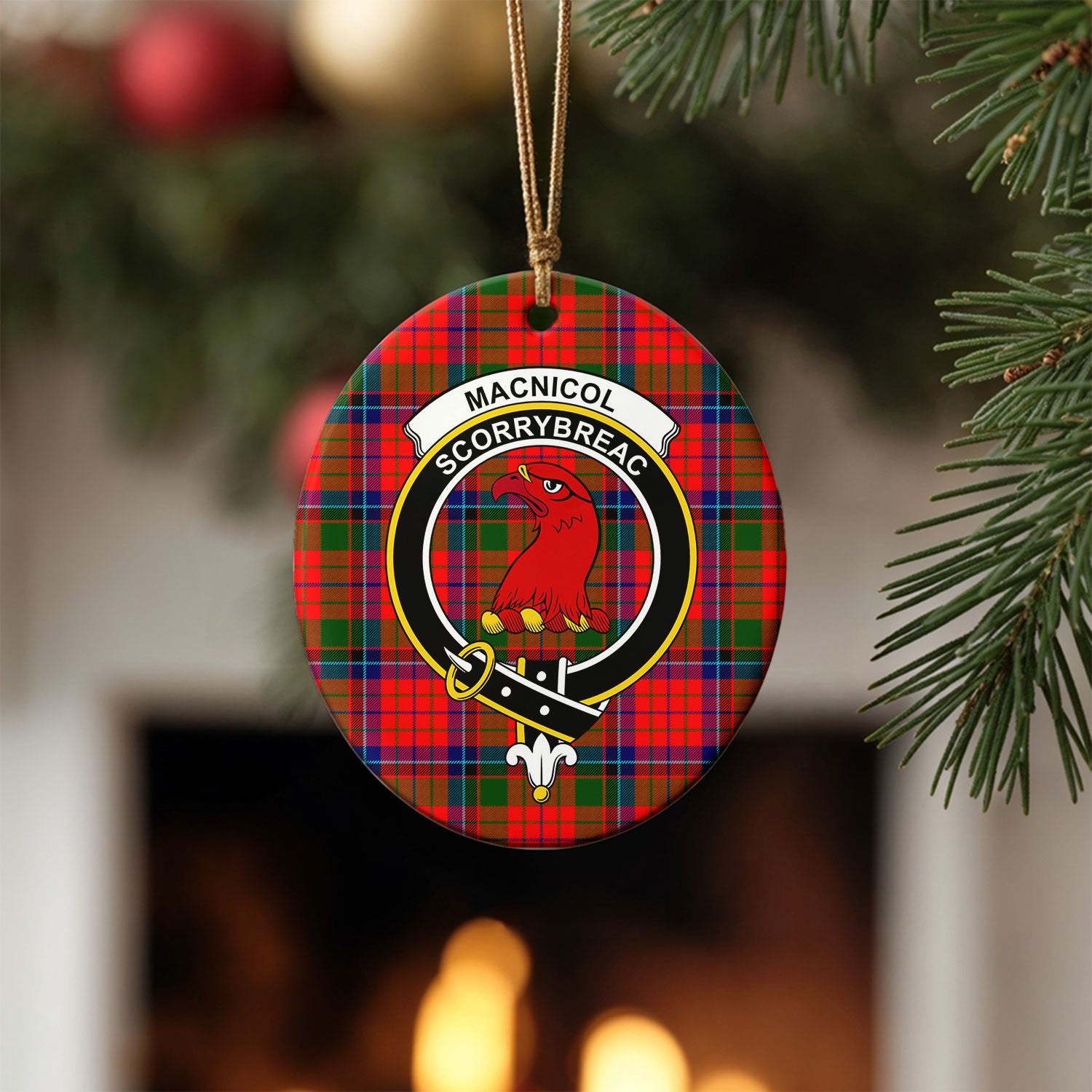 MacNicol (of Scorrybreac) Tartan Crest Christmas Ceramic Ornament