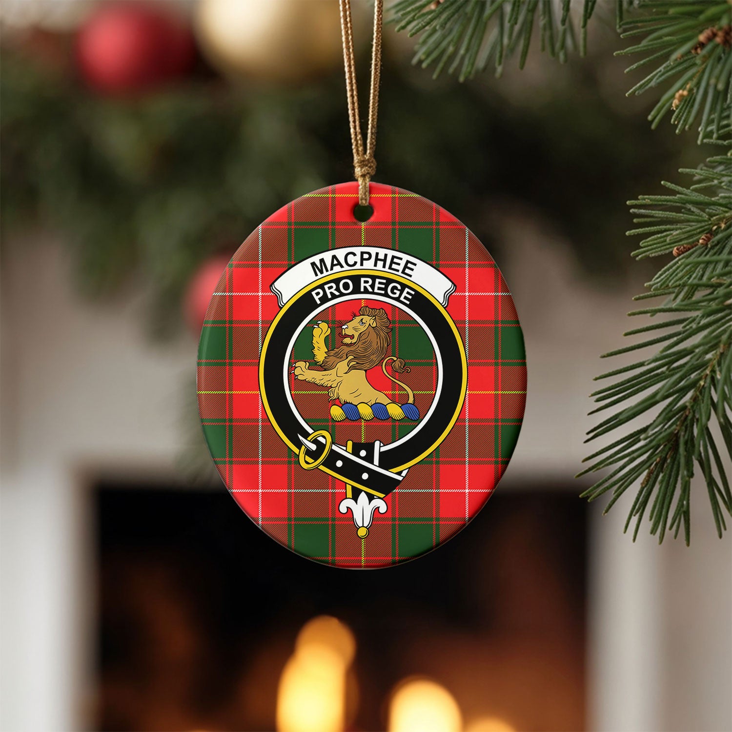 MacPhee Modern Tartan Crest Christmas Ceramic Ornament