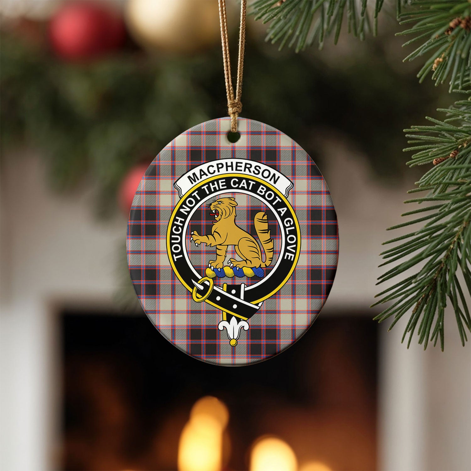 MacPherson Hunting Ancient Tartan Crest Christmas Ceramic Ornament